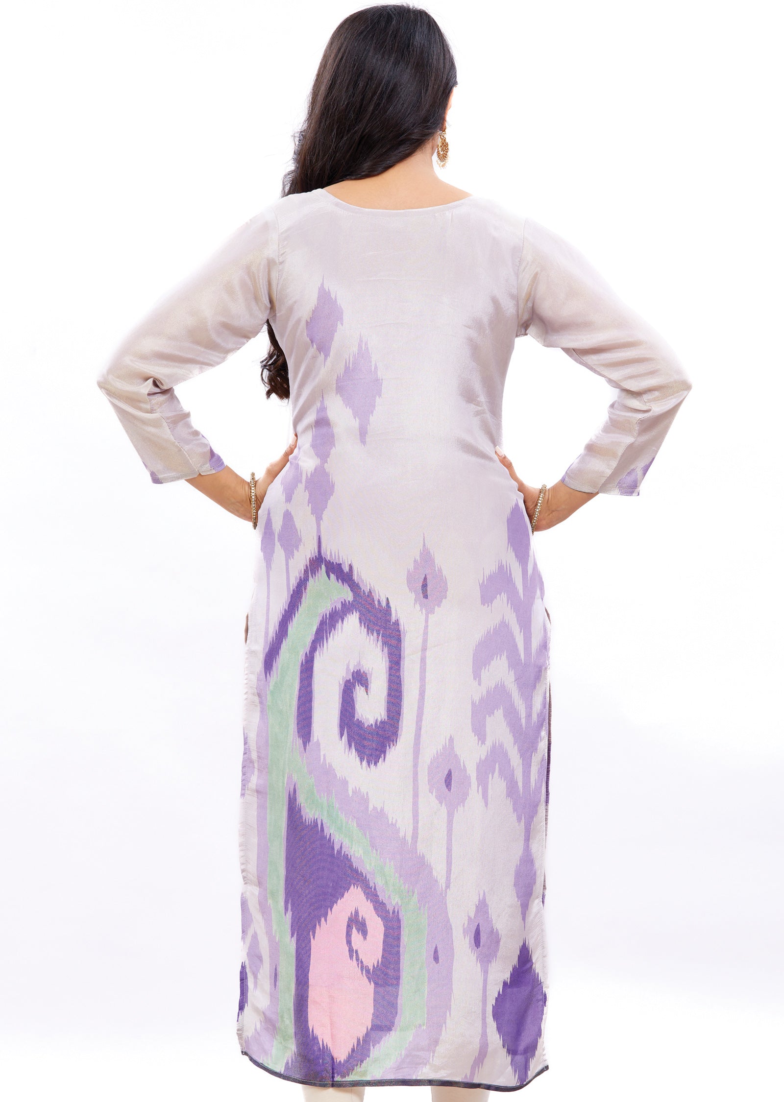 Lavender Straight Cut Kurti with Sequence & Mirror Work