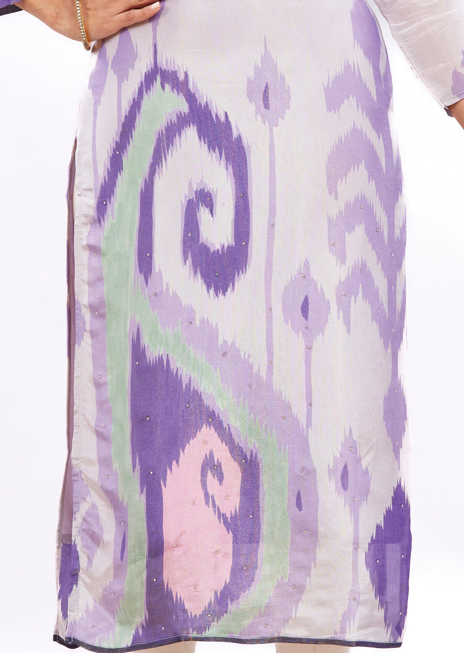 Lavender Straight Cut Kurti with Sequence & Mirror Work