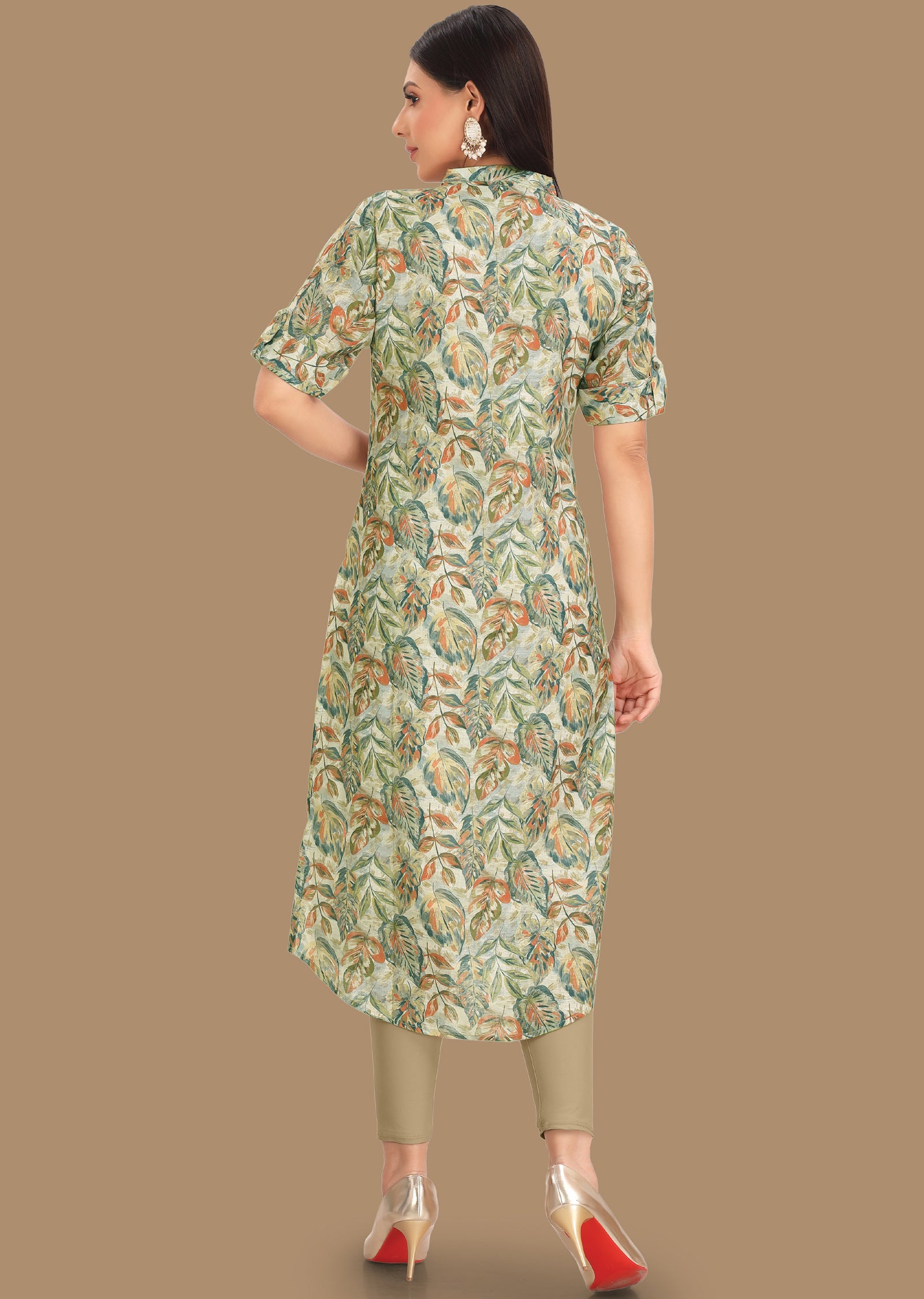 Cream Linen Cotton Straight Cut Kurti