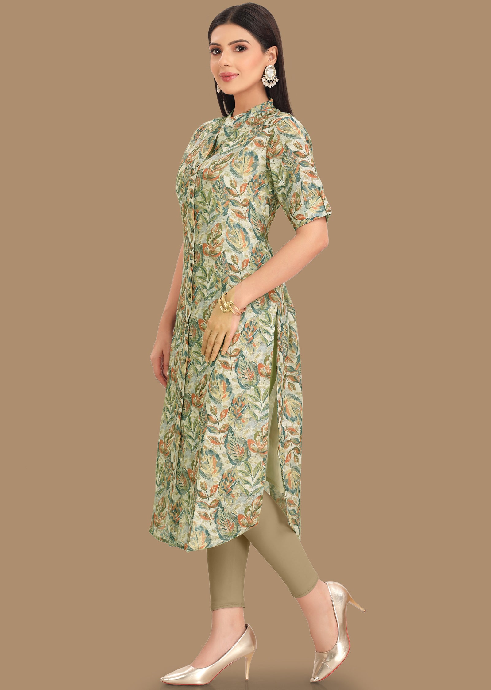 Cream Linen Cotton Straight Cut Kurti