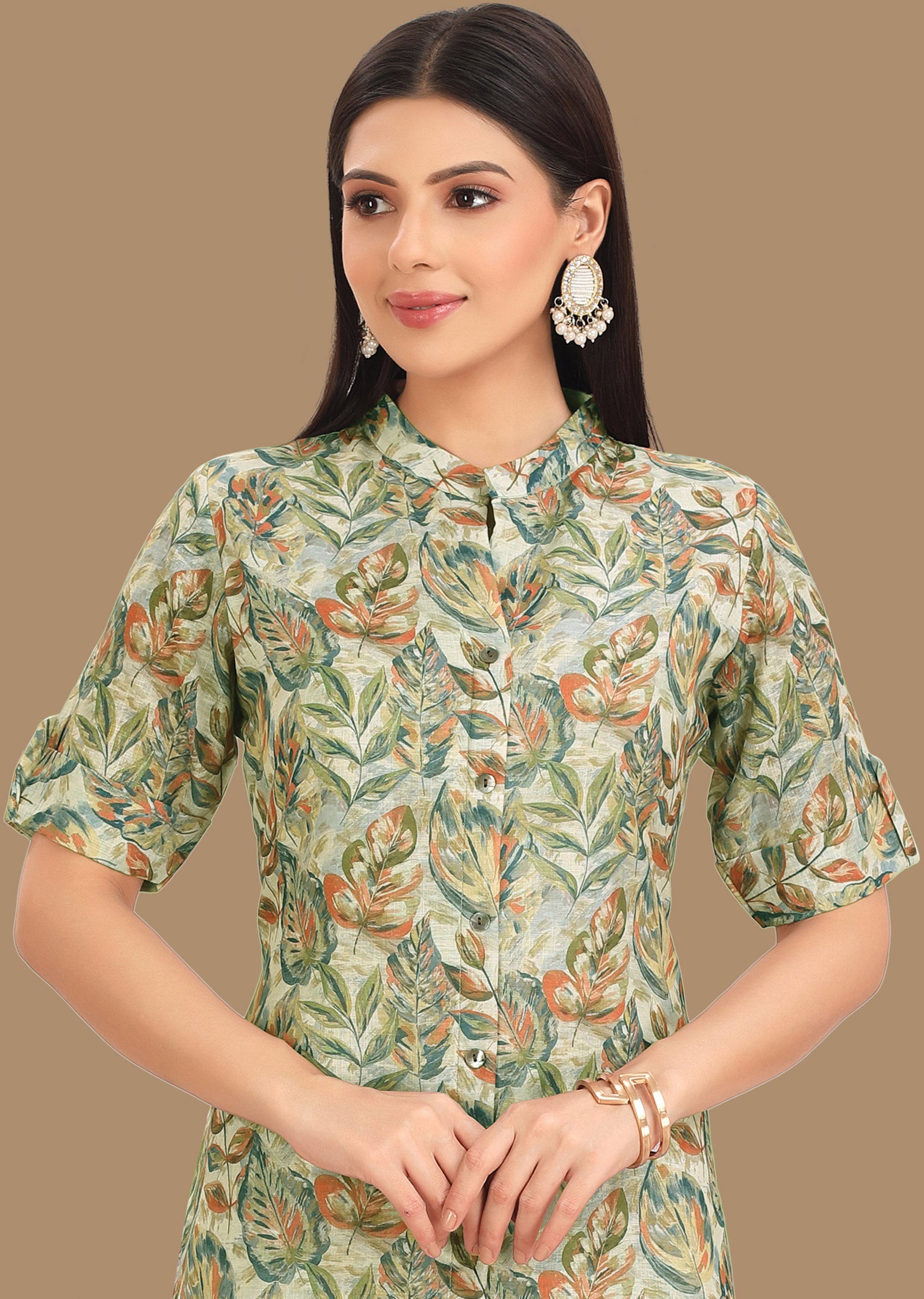 Cream Linen Cotton Straight Cut Kurti