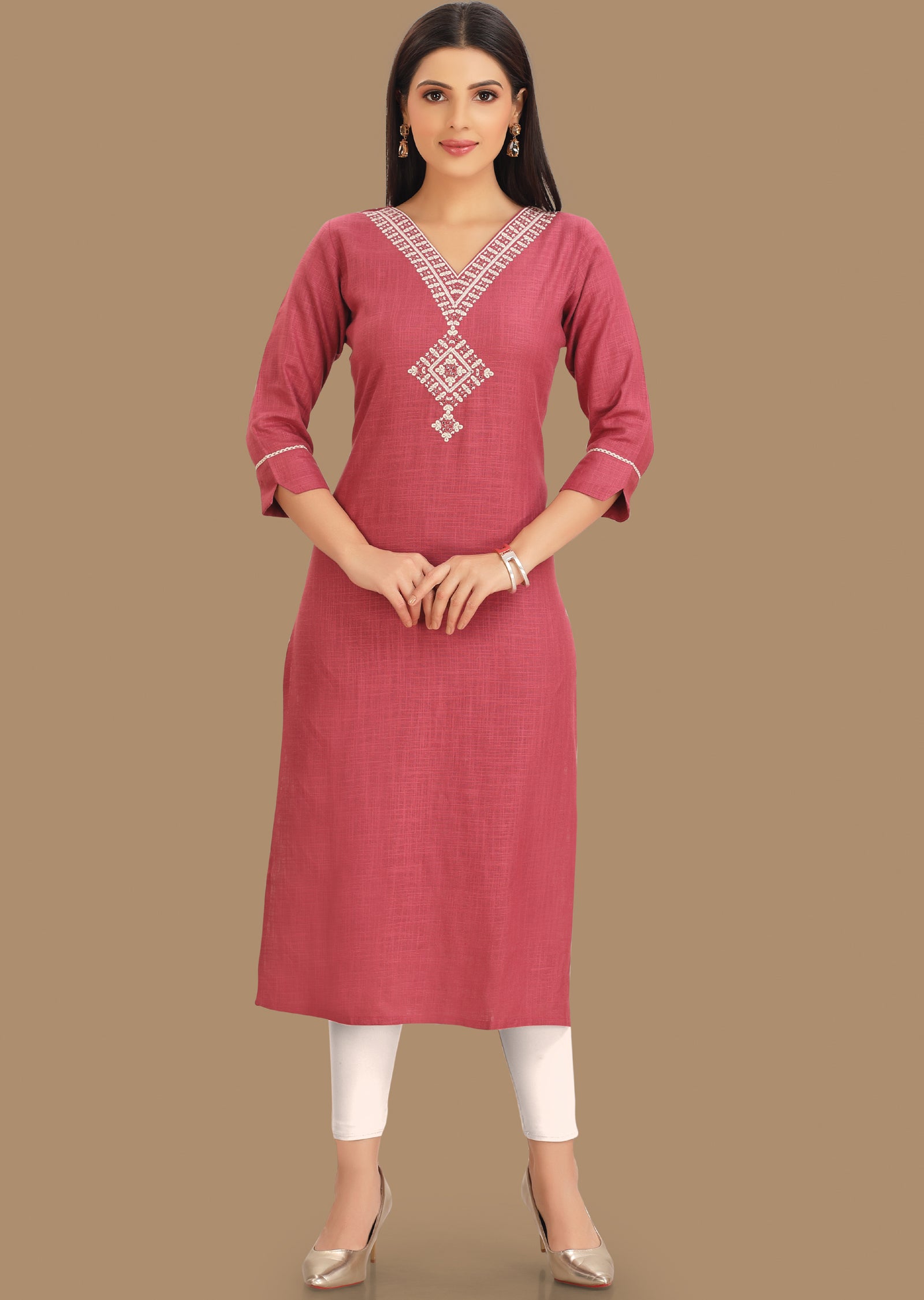 Budget Linen Cotton Kurti Choclate - BLK20