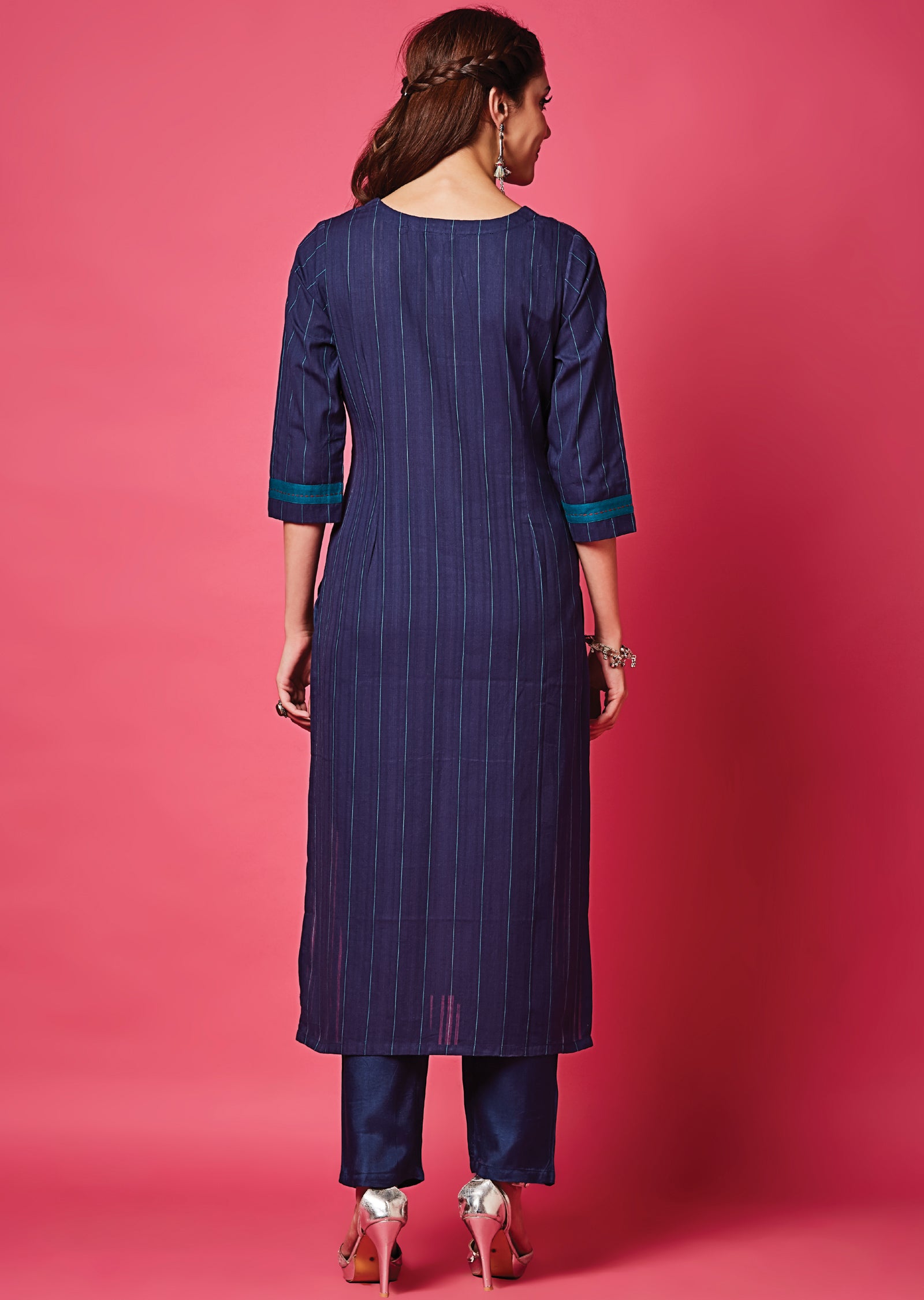 Navy Blue Cotton Straight Cut