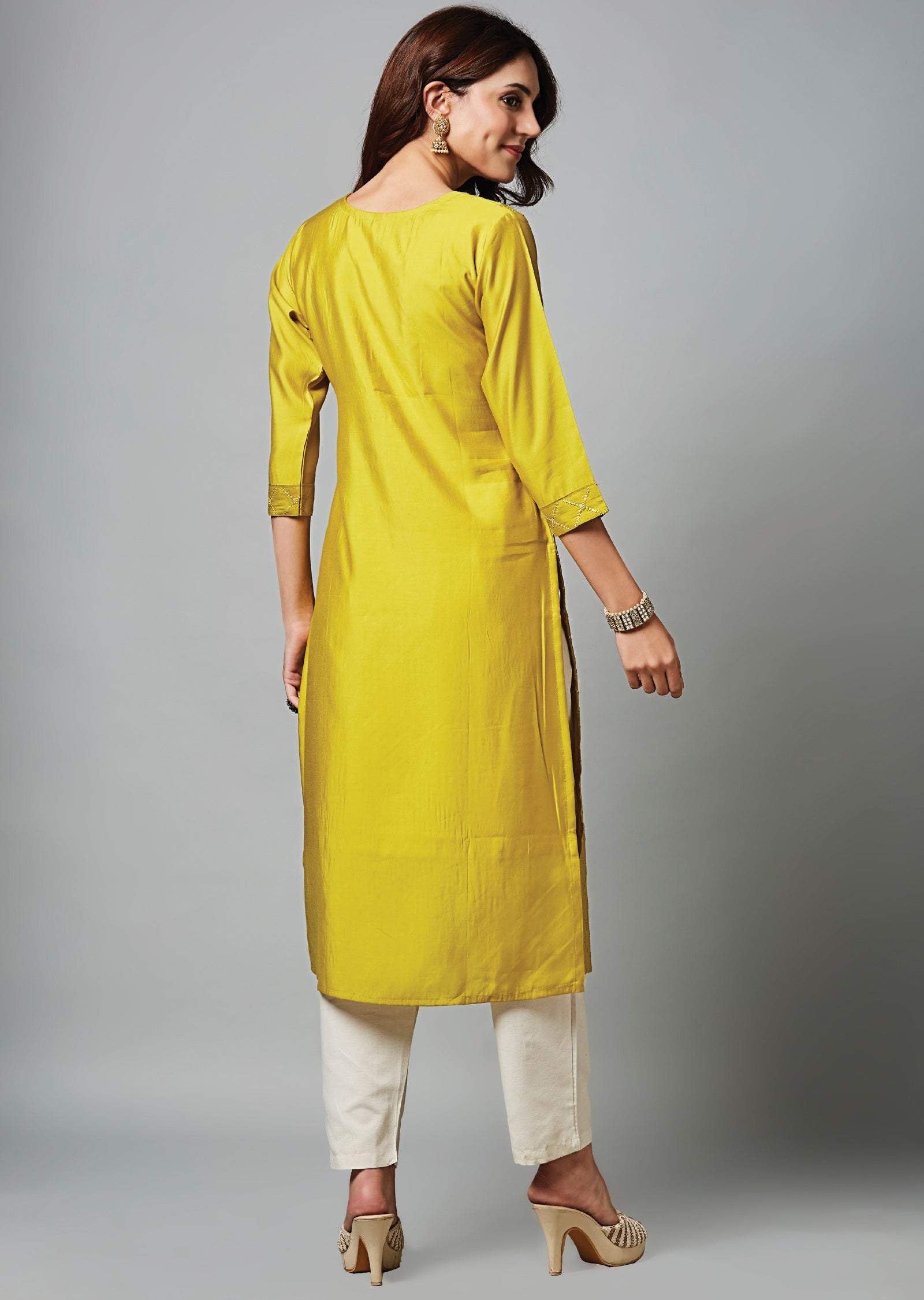Yellow Chanderi Straight Cut