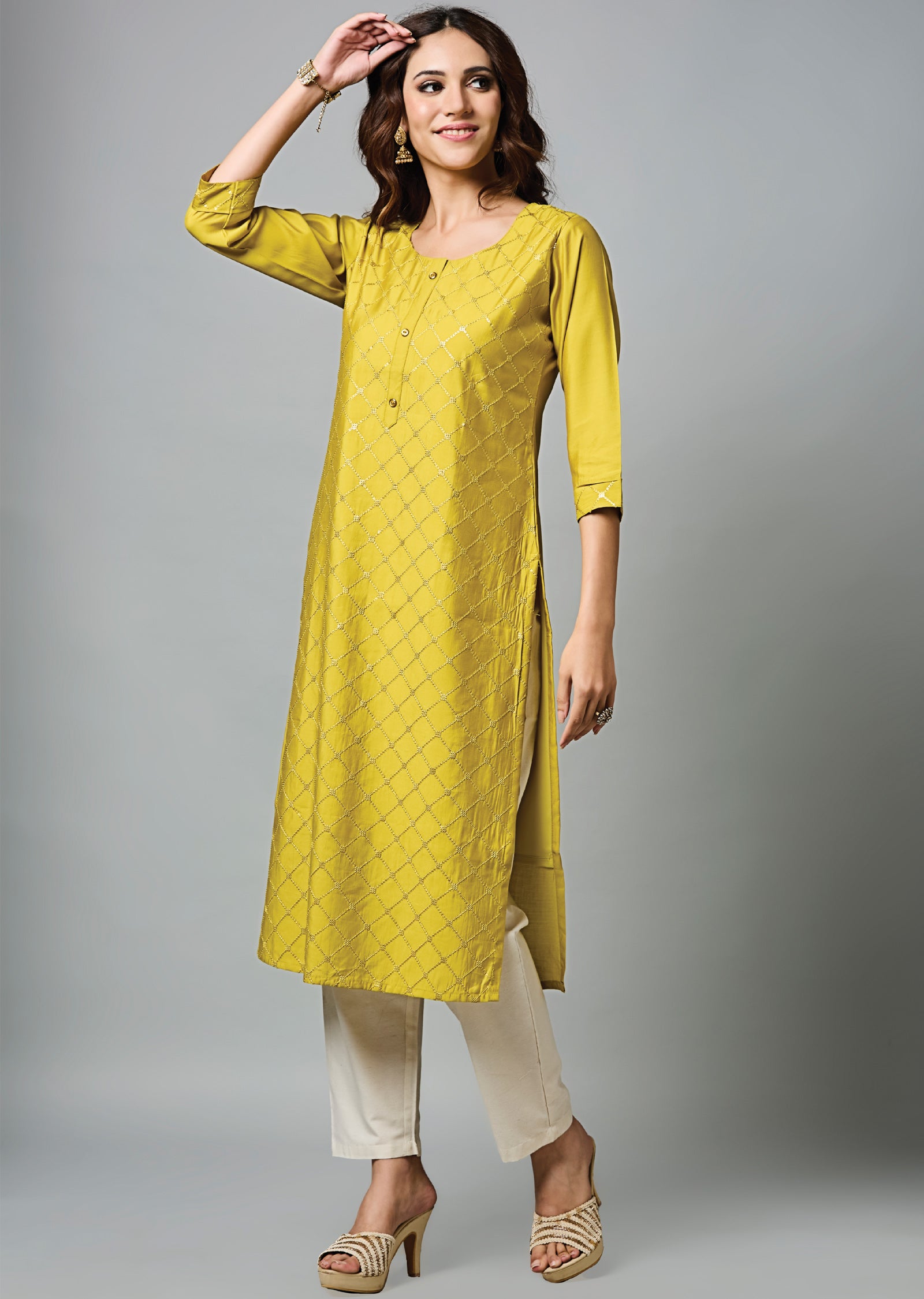 Yellow Chanderi Straight Cut