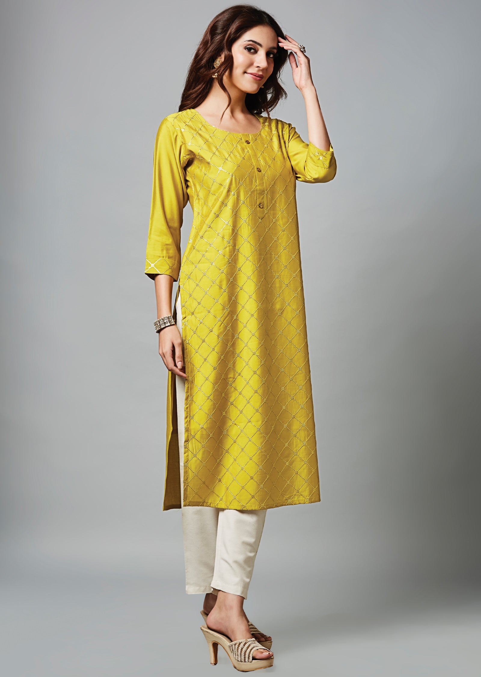 Yellow Chanderi Straight Cut