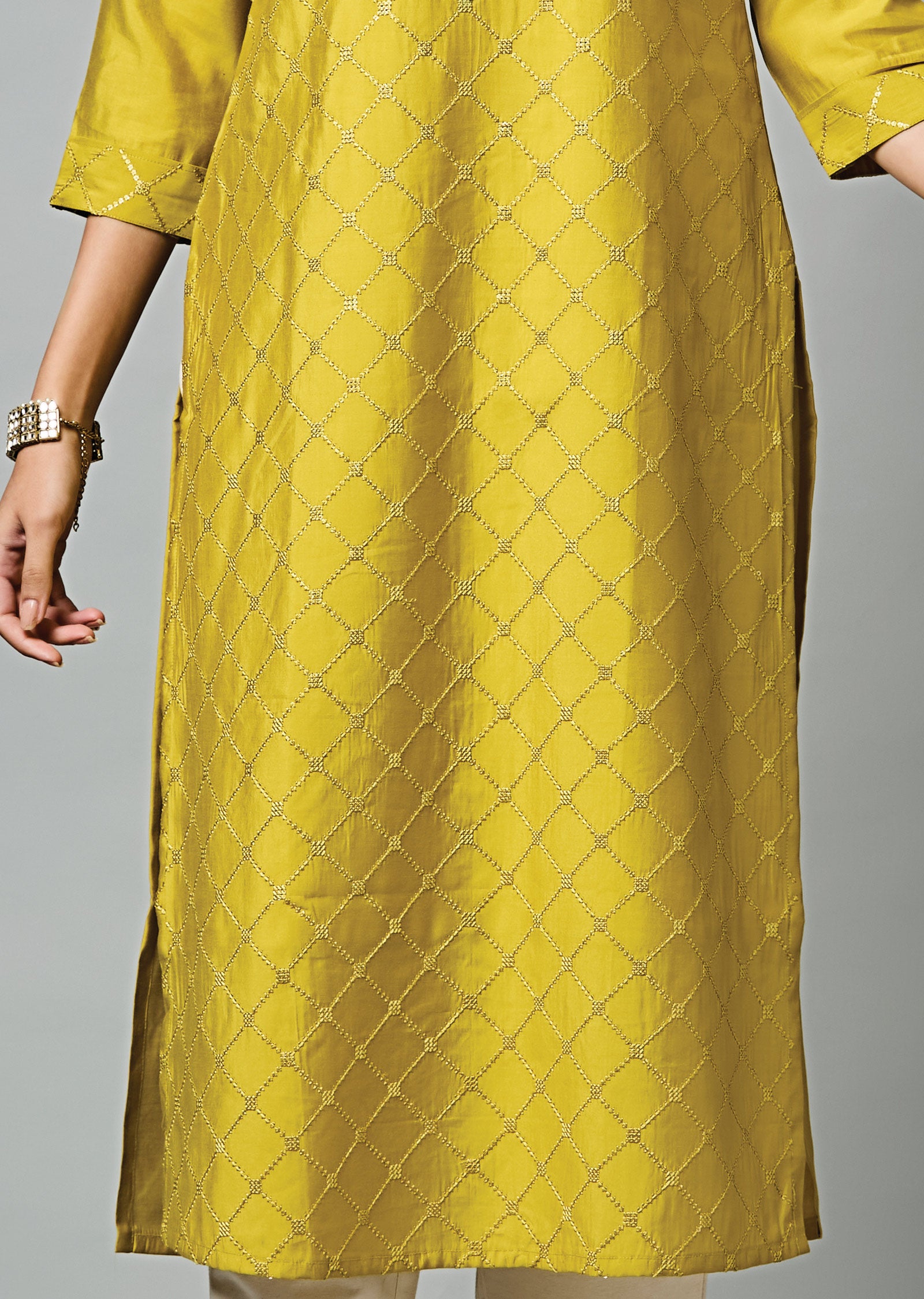 Yellow Chanderi Straight Cut