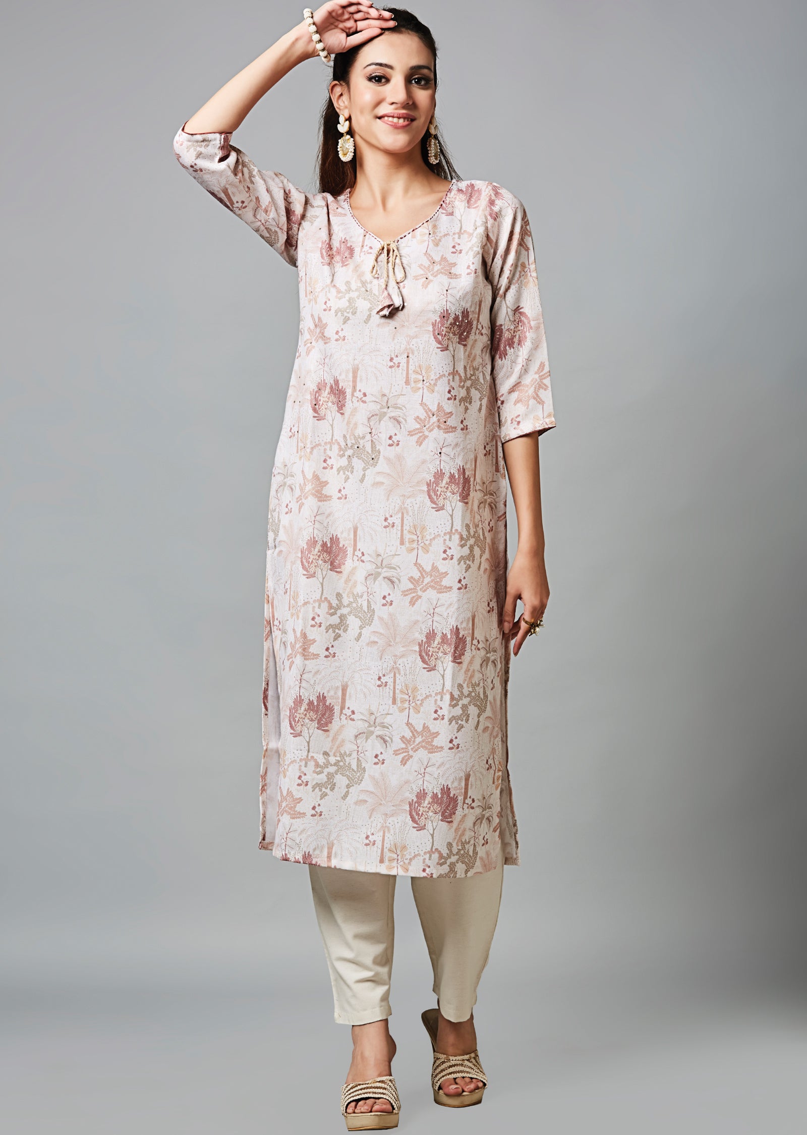 Beige Cotton Straight Cut