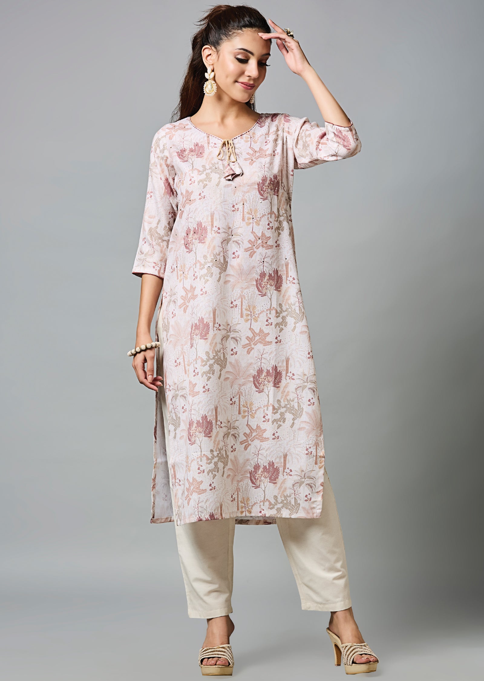 Beige Cotton Straight Cut