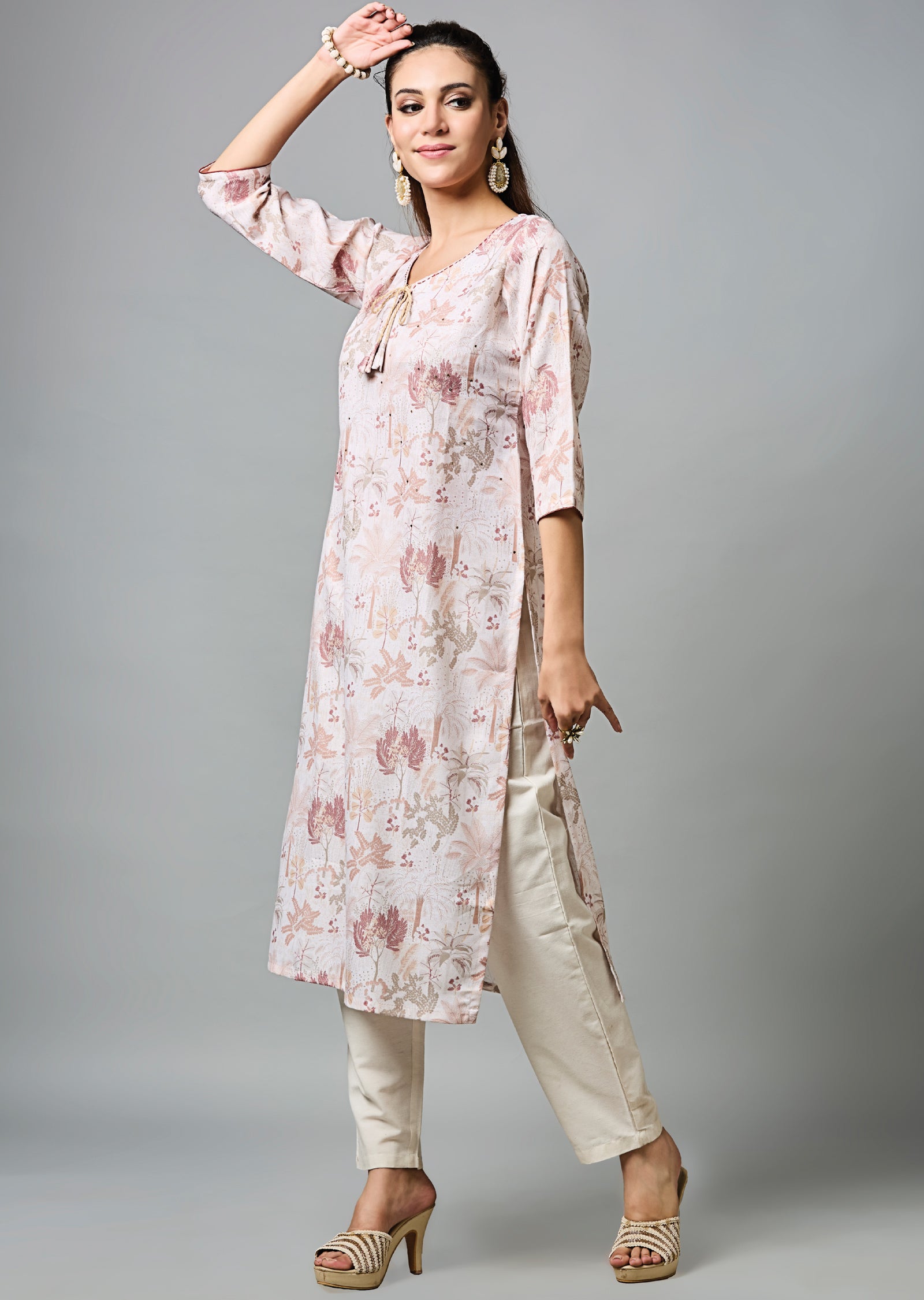 Beige Cotton Straight Cut