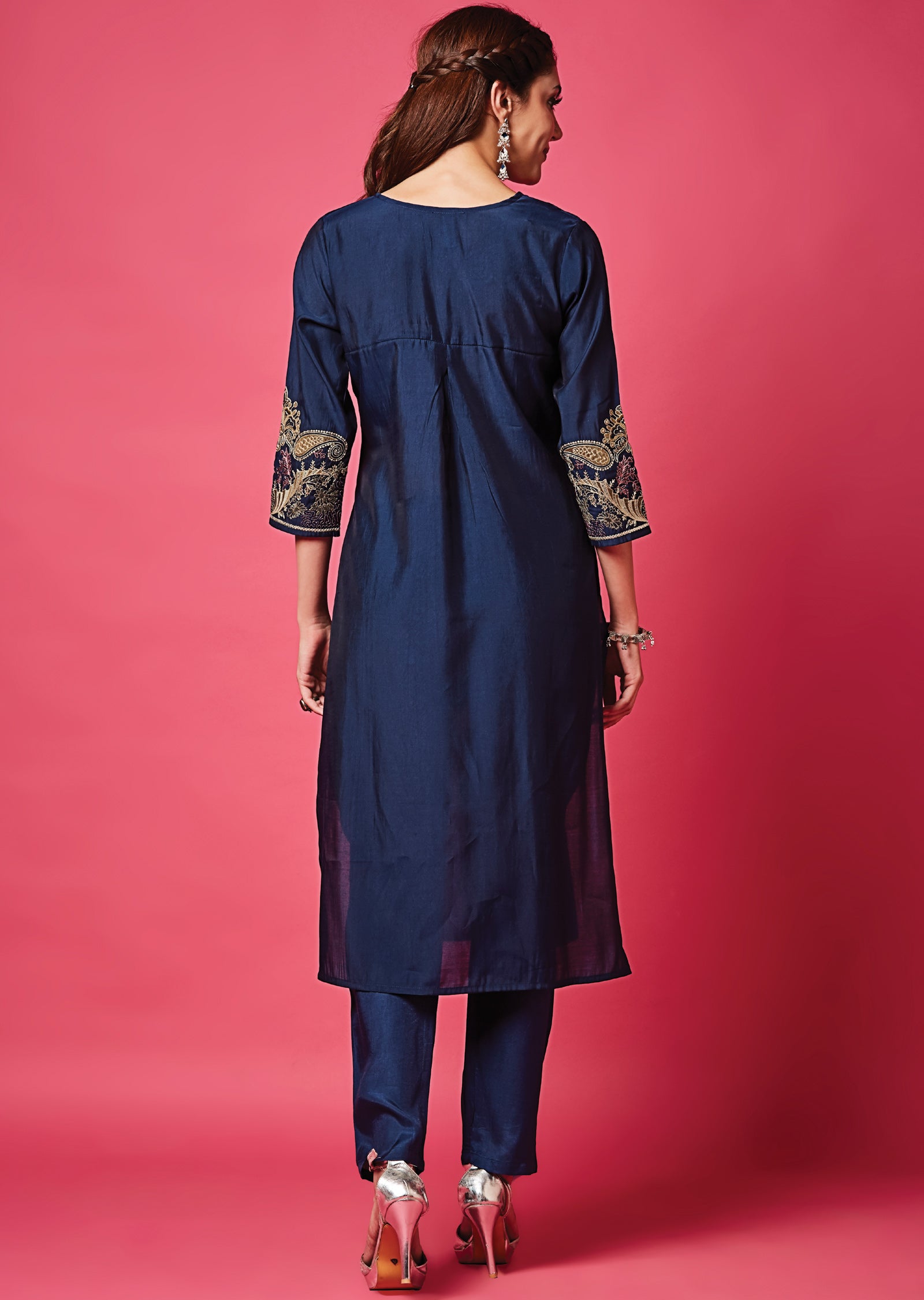Navy Blue Russian Silk Straight Cut