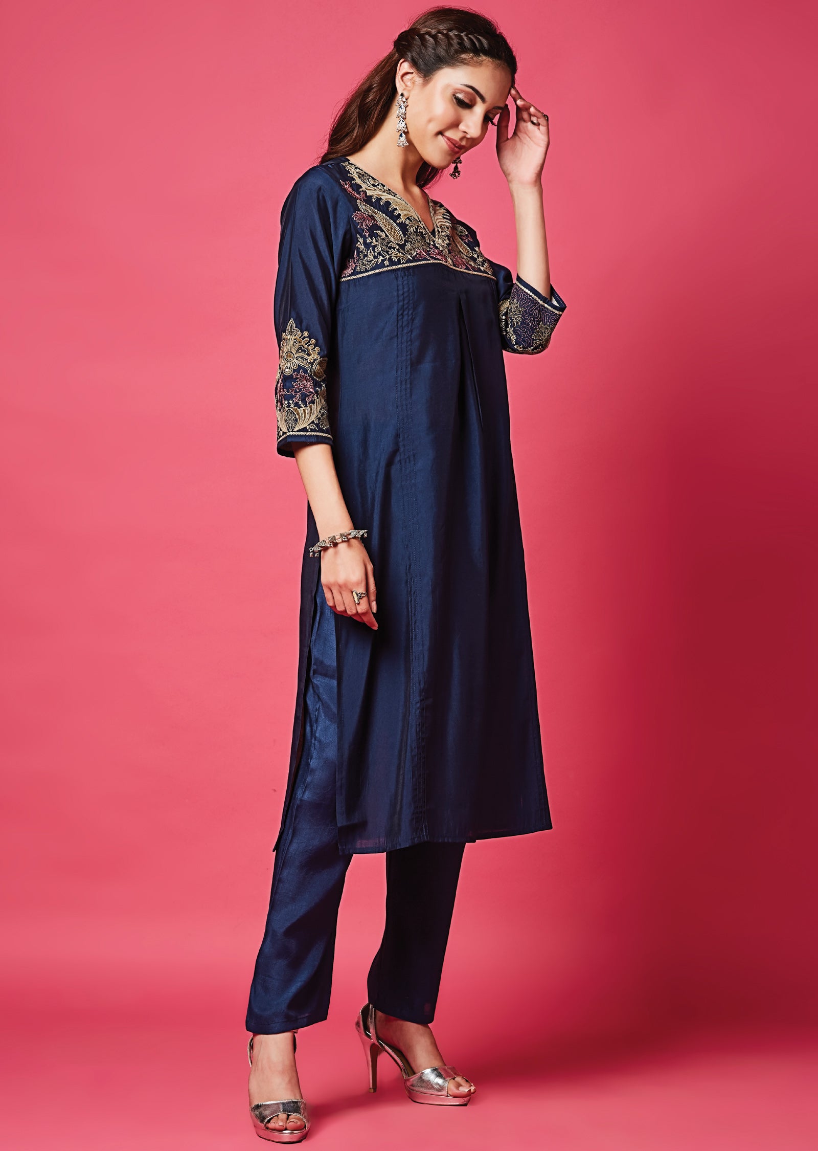 Navy Blue Russian Silk Straight Cut