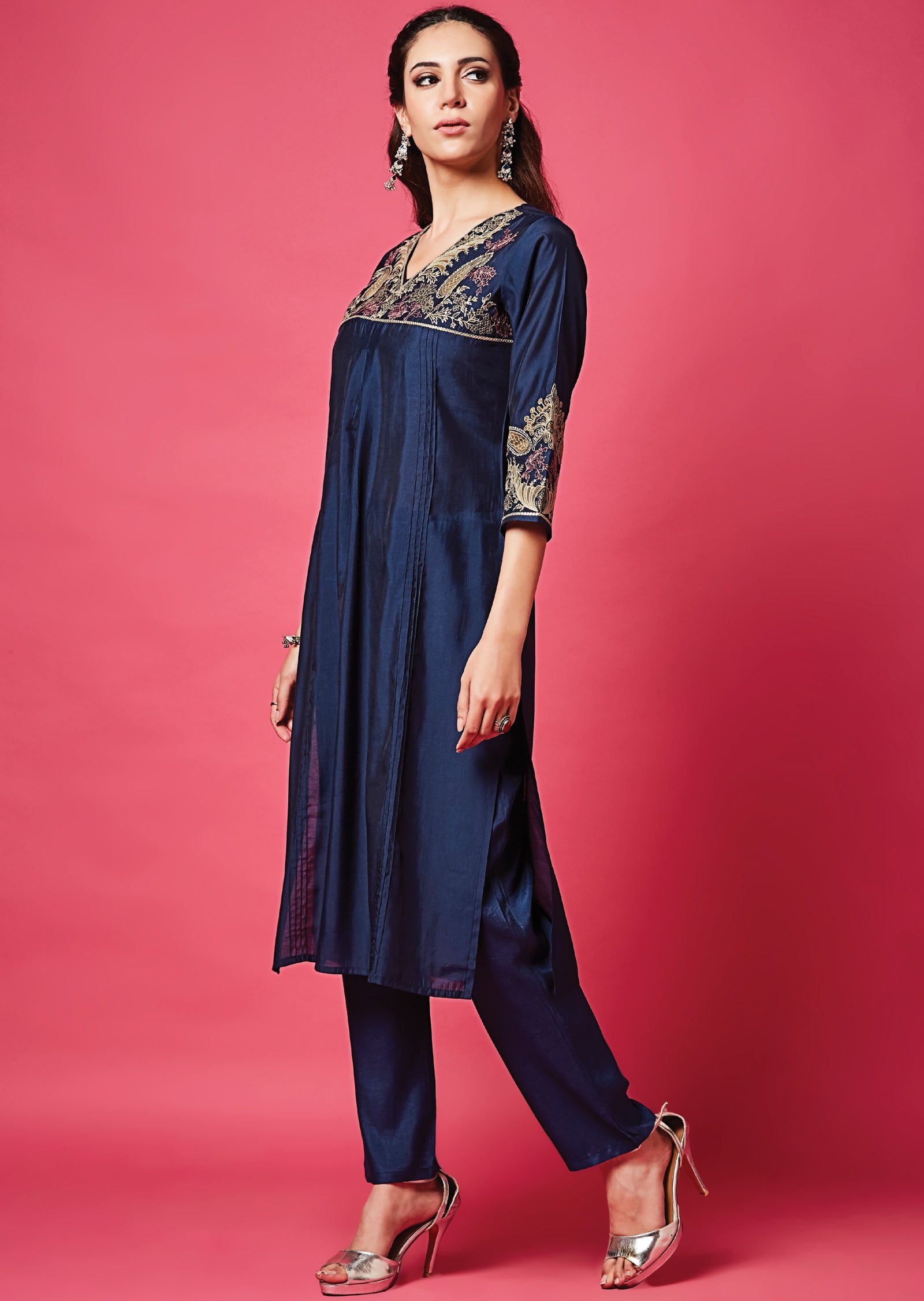 Navy Blue Russian Silk Straight Cut