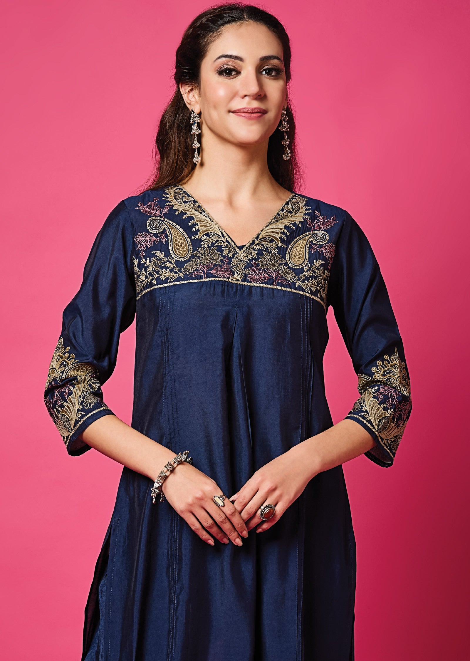 Navy Blue Russian Silk Straight Cut