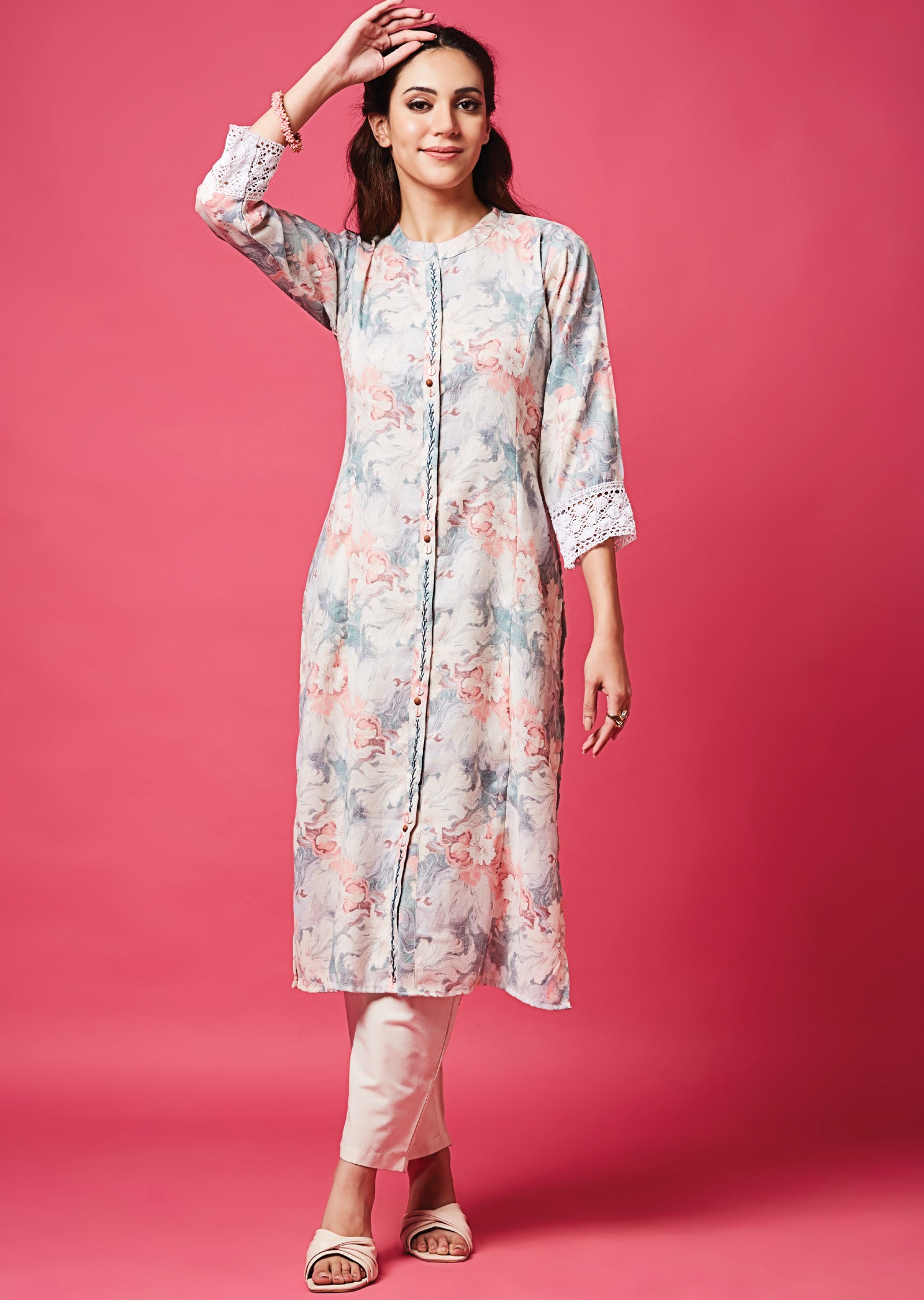 Multi Color Linen Cotton Straight Cut