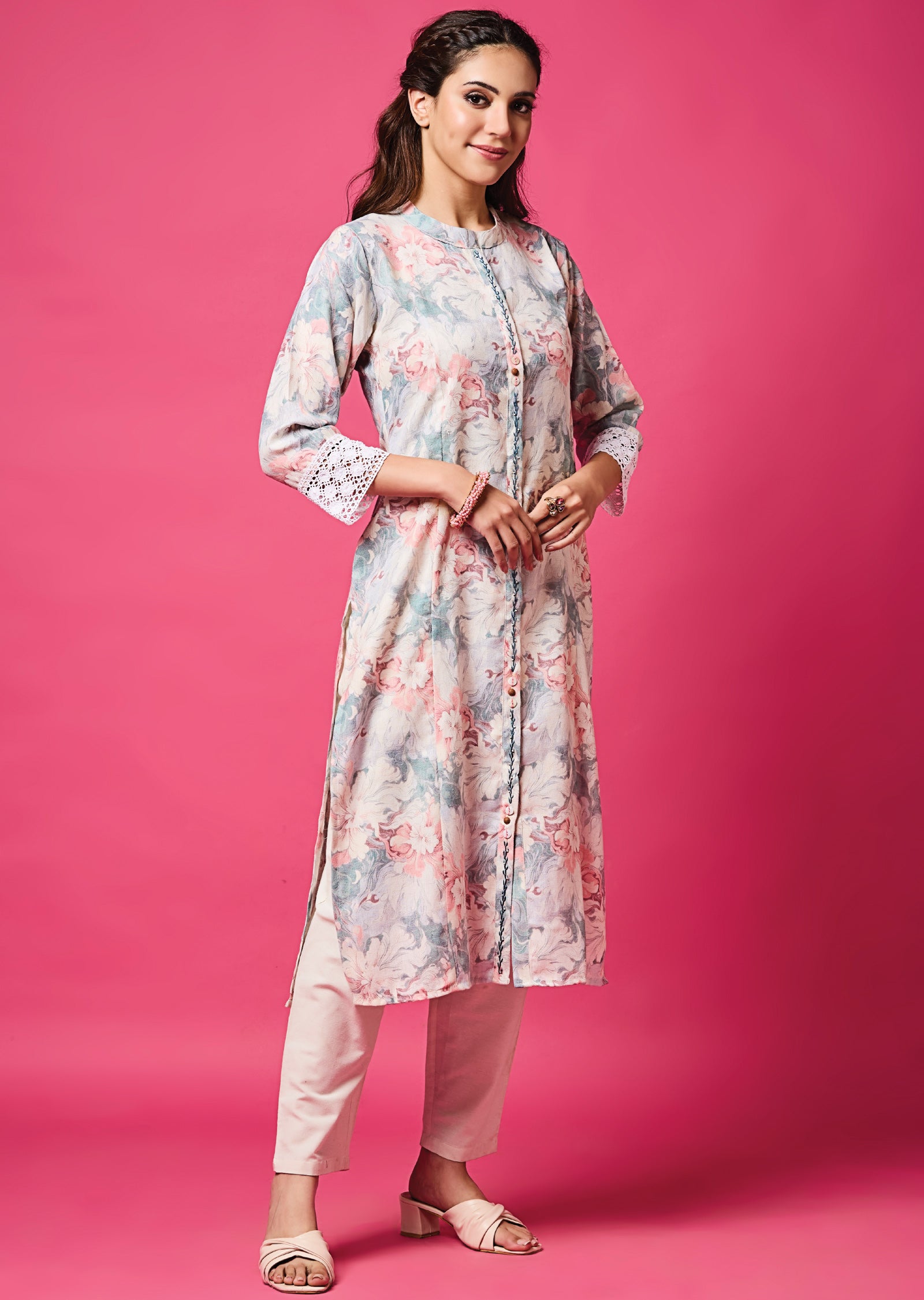 Multi Color Linen Cotton Straight Cut