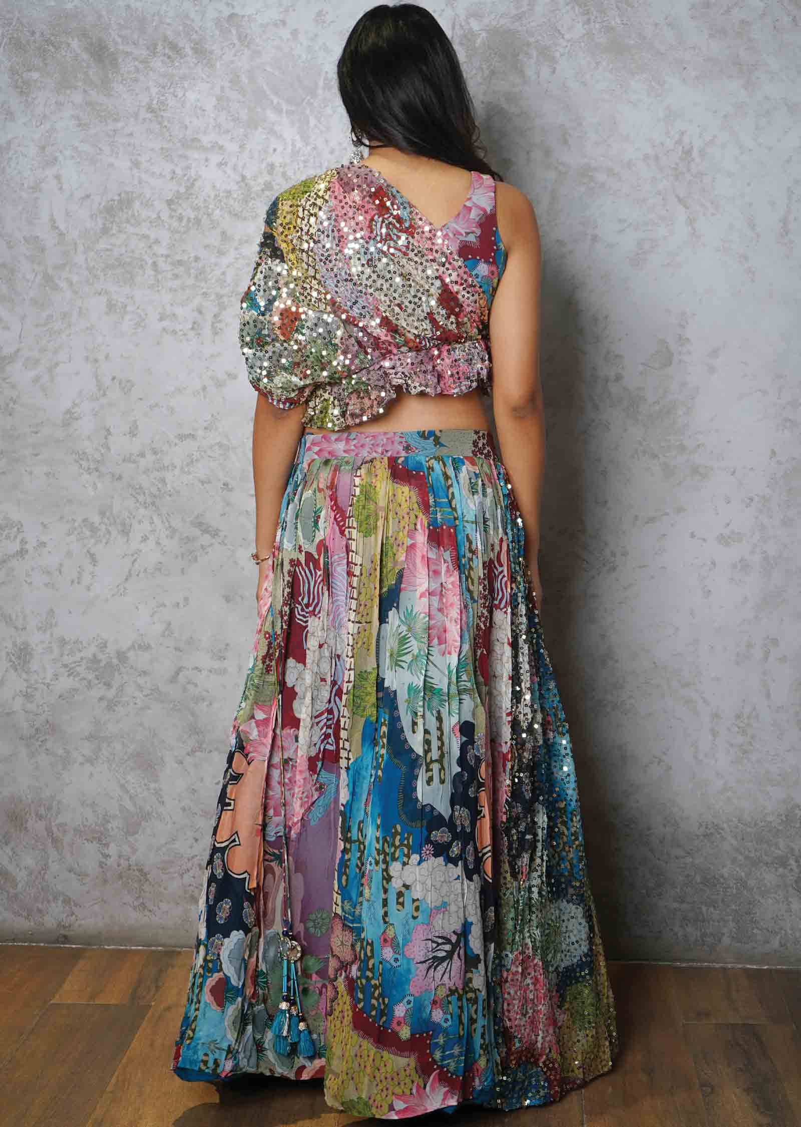 Multi color Georgette Sequins Crop Top