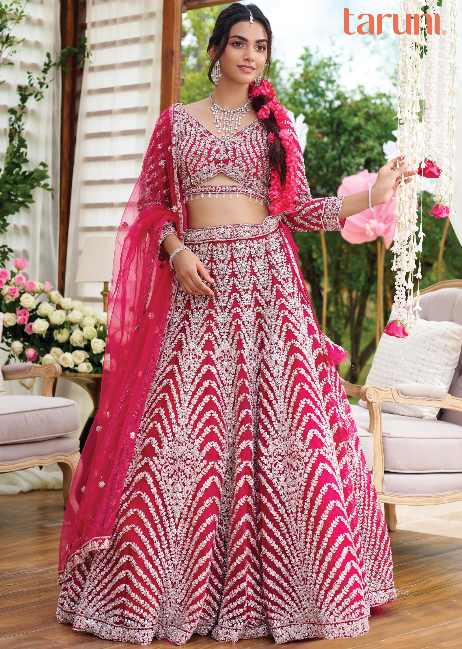 Rani Pink Net Lehenga Set - Main Image