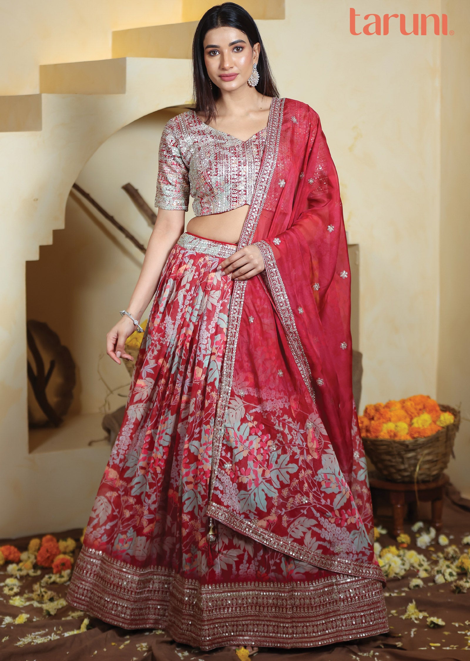 Marun georgette lehenga set