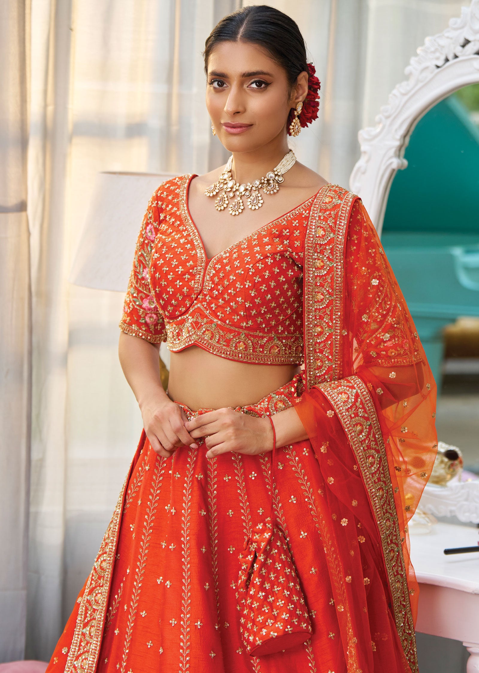 Orange Silk Lehenga Set