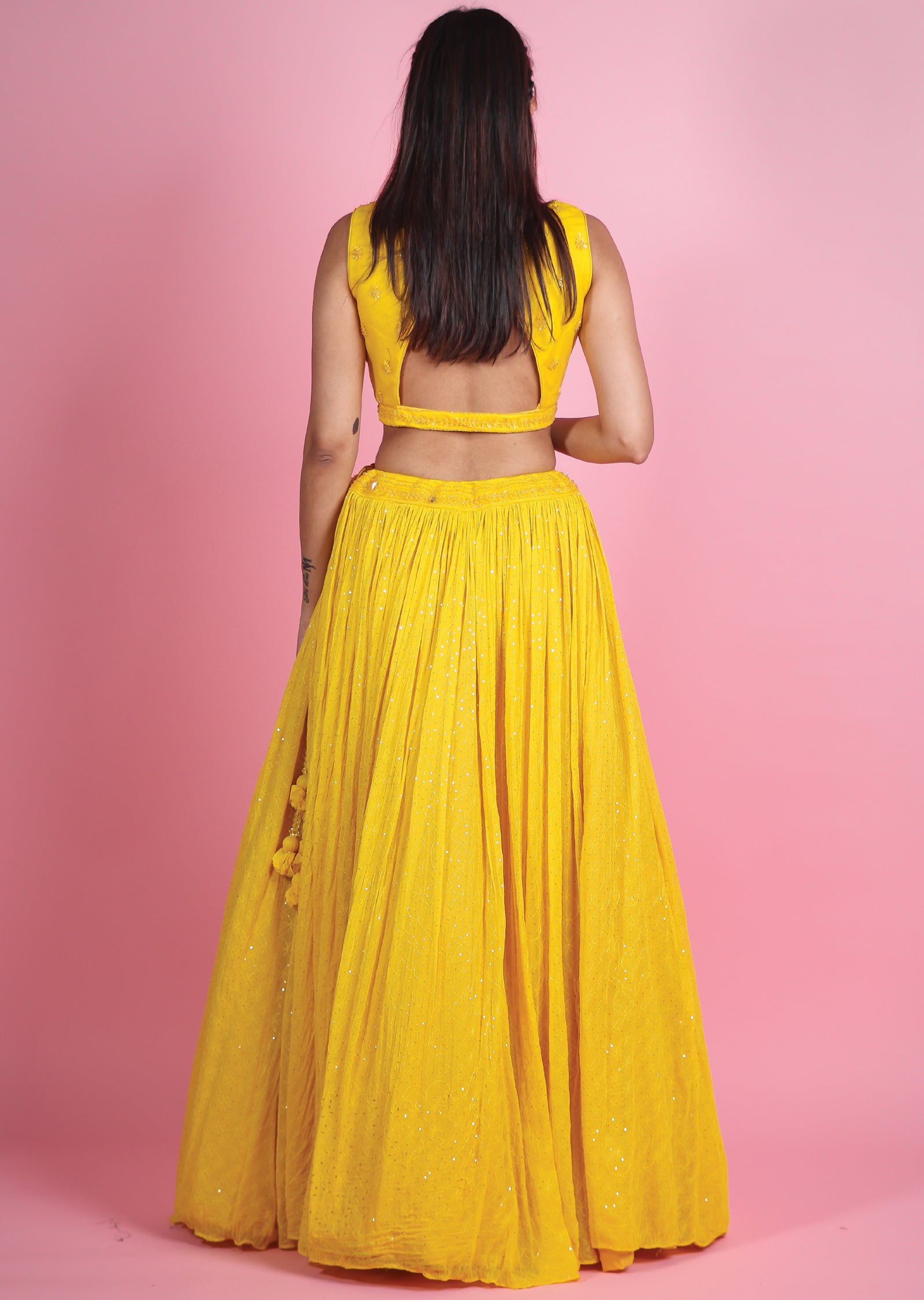Yellow Silk Georgette Lehenga Set