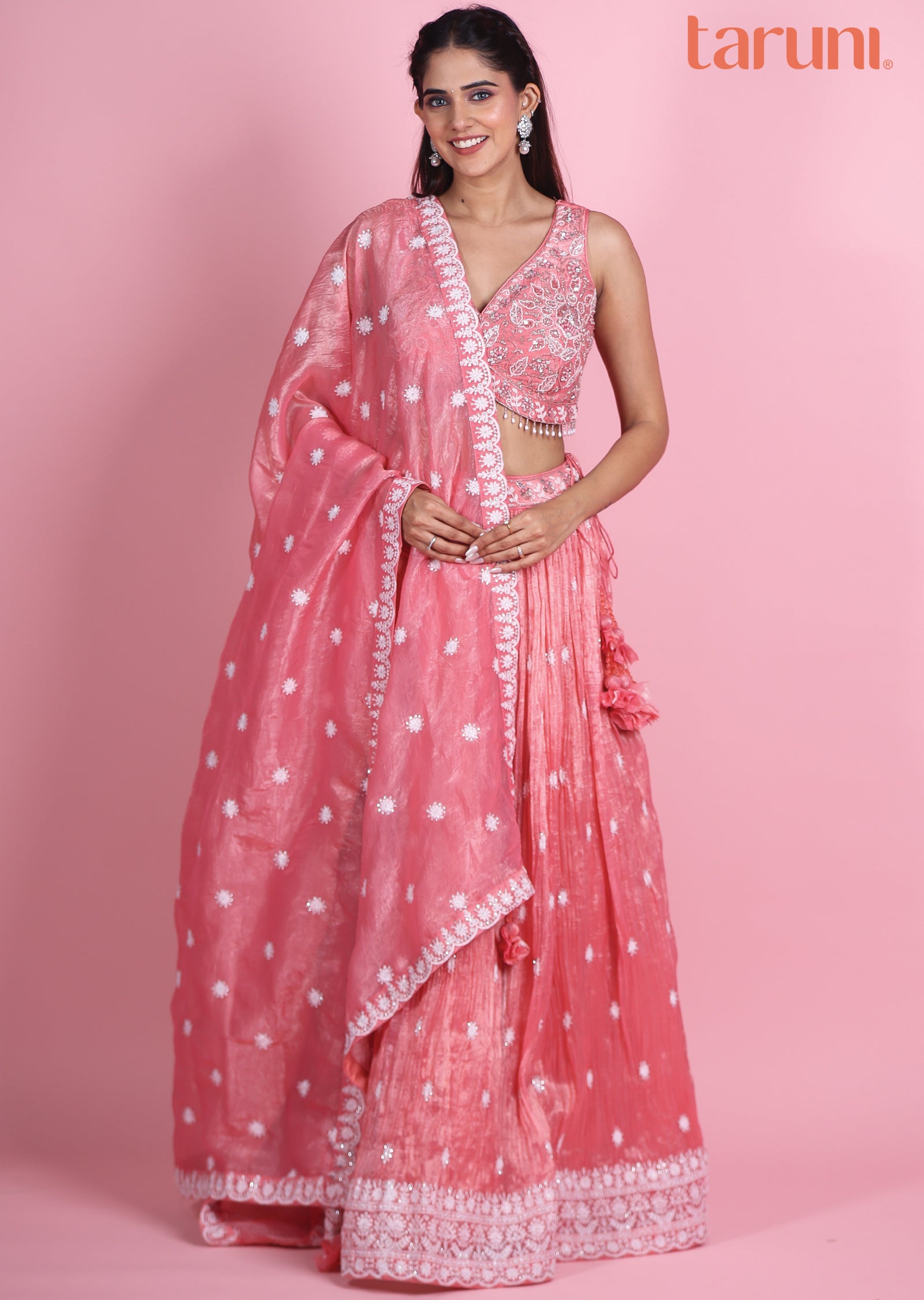 Pink Organza Lehenga Set