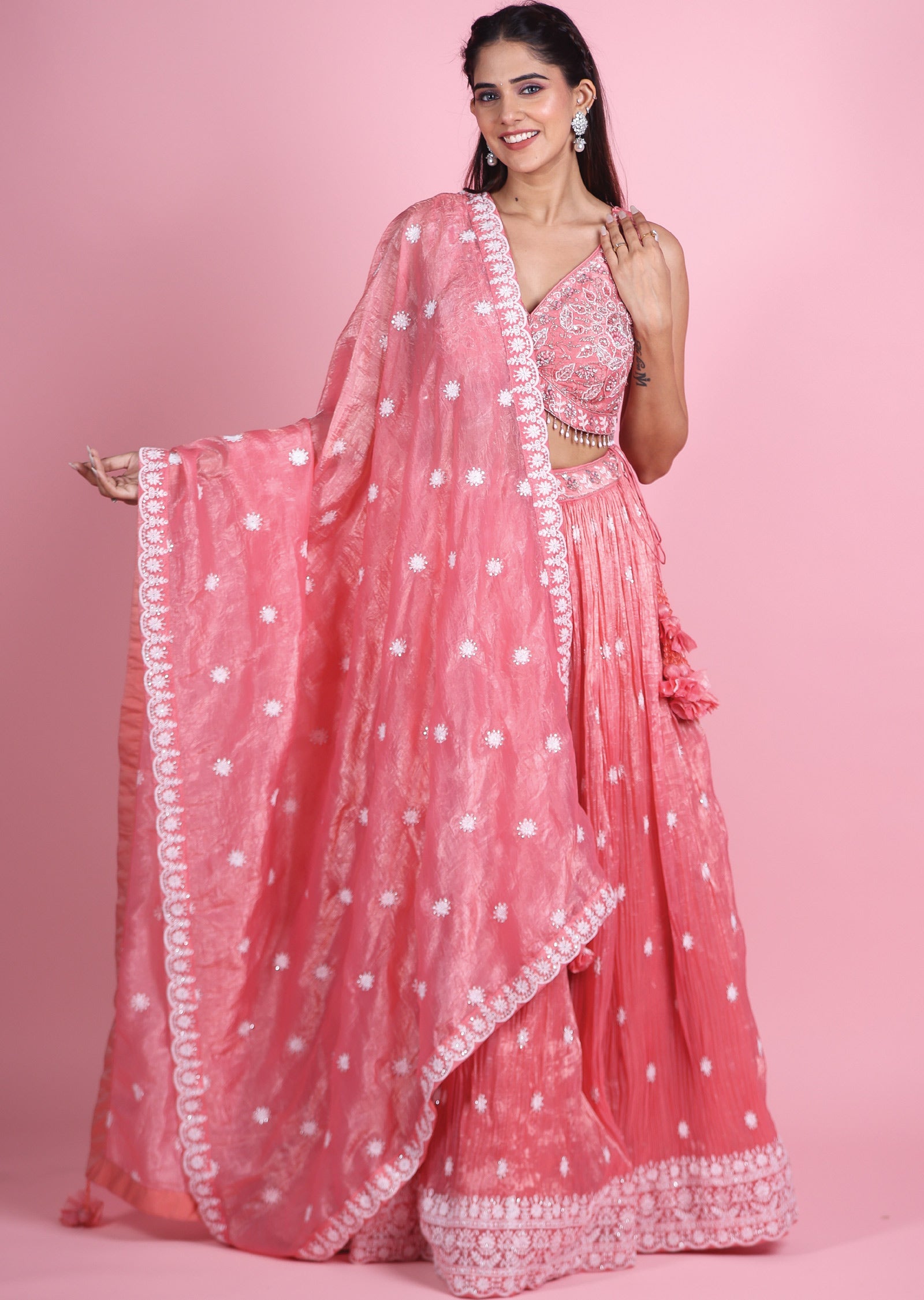 Pink Organza Lehenga Set
