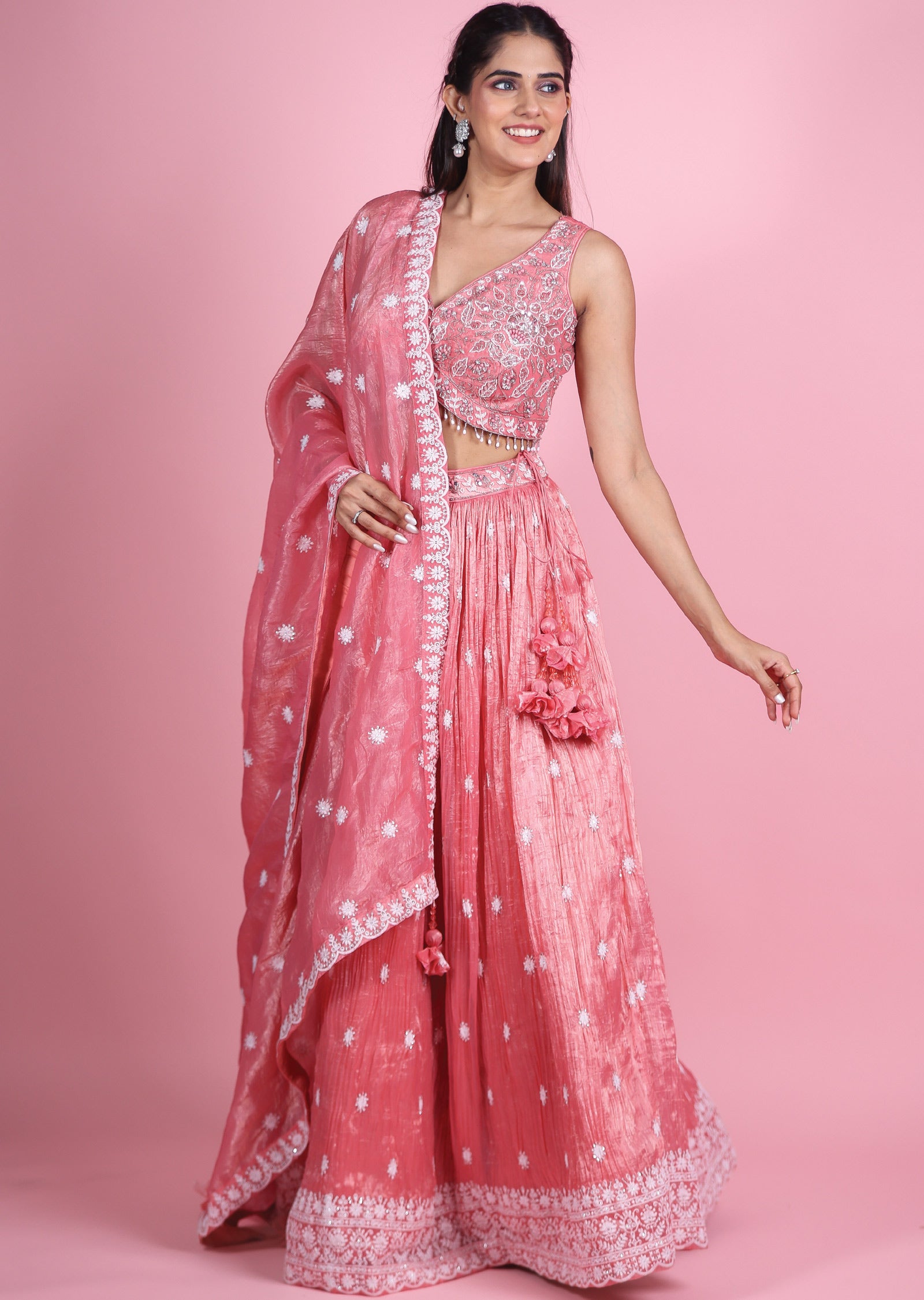Pink Organza Lehenga Set