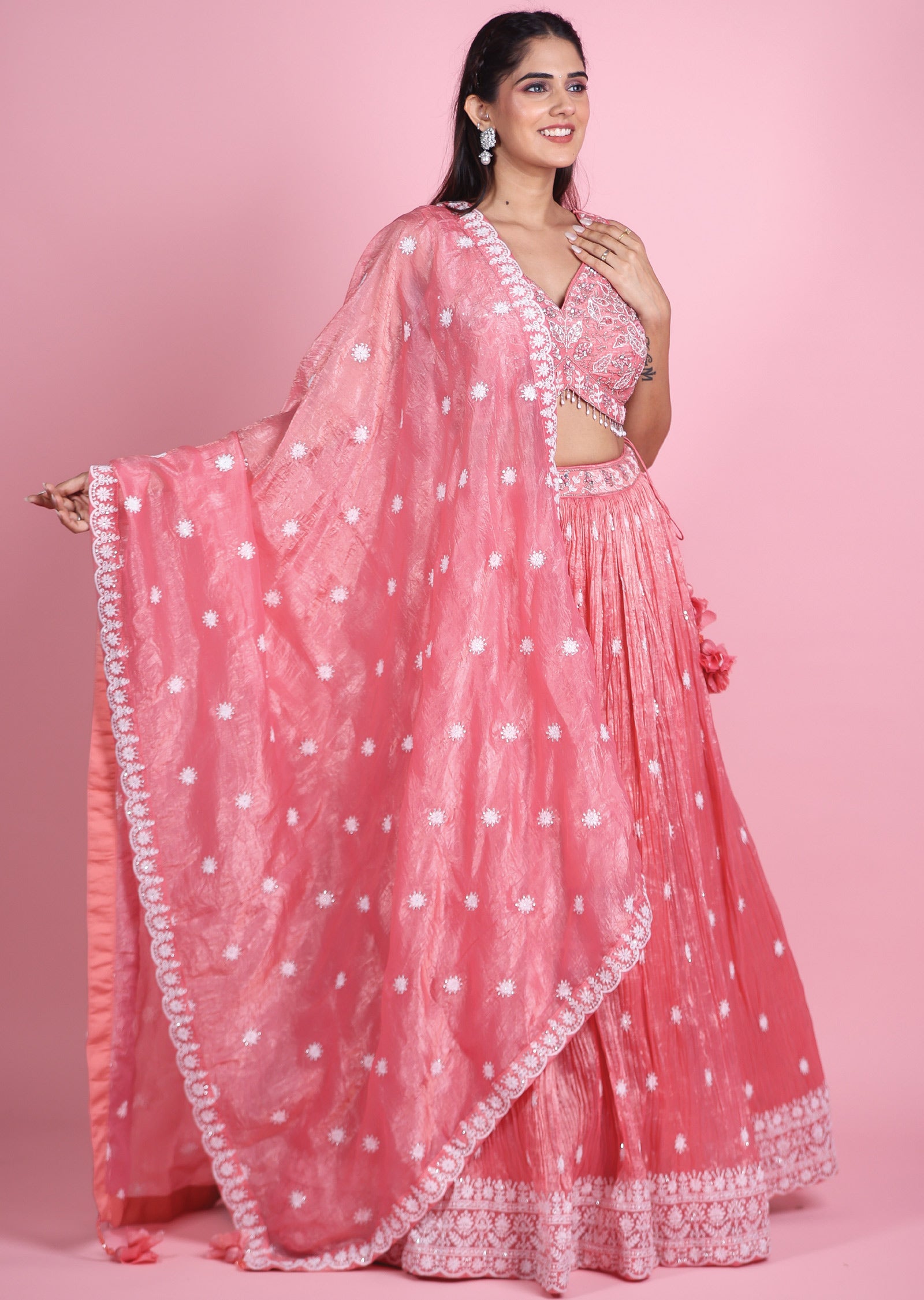 Pink Organza Lehenga Set
