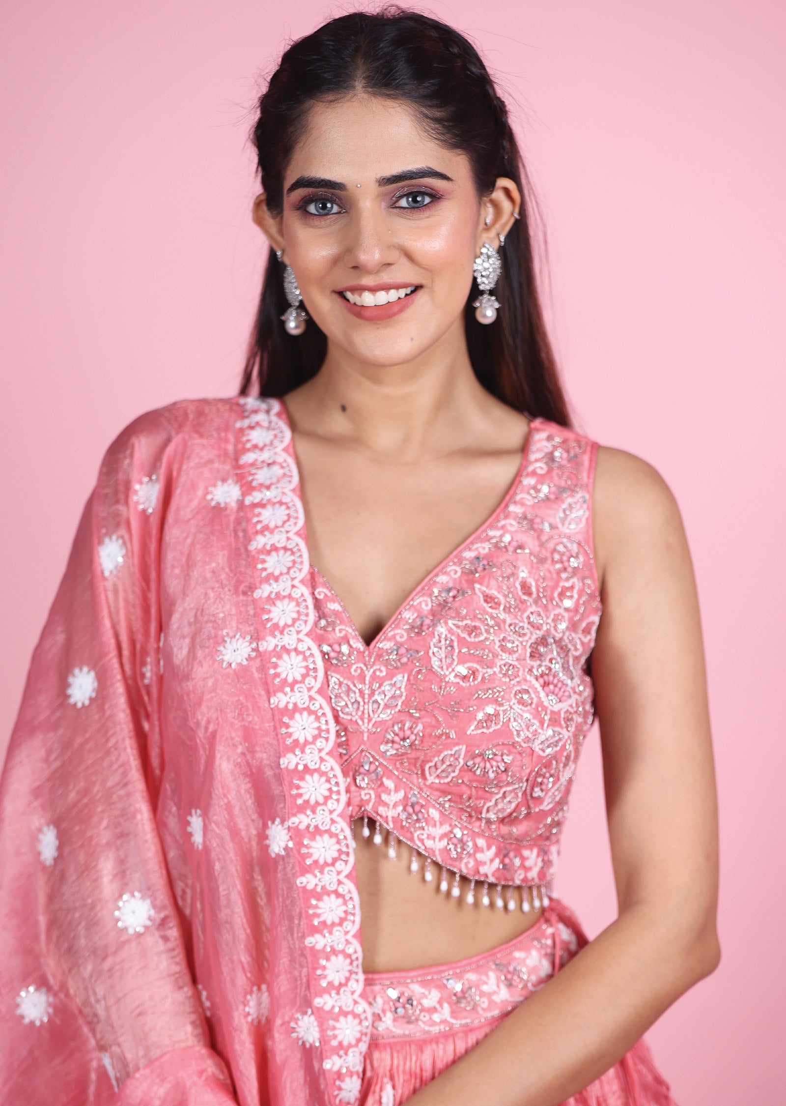 Pink Organza Lehenga Set