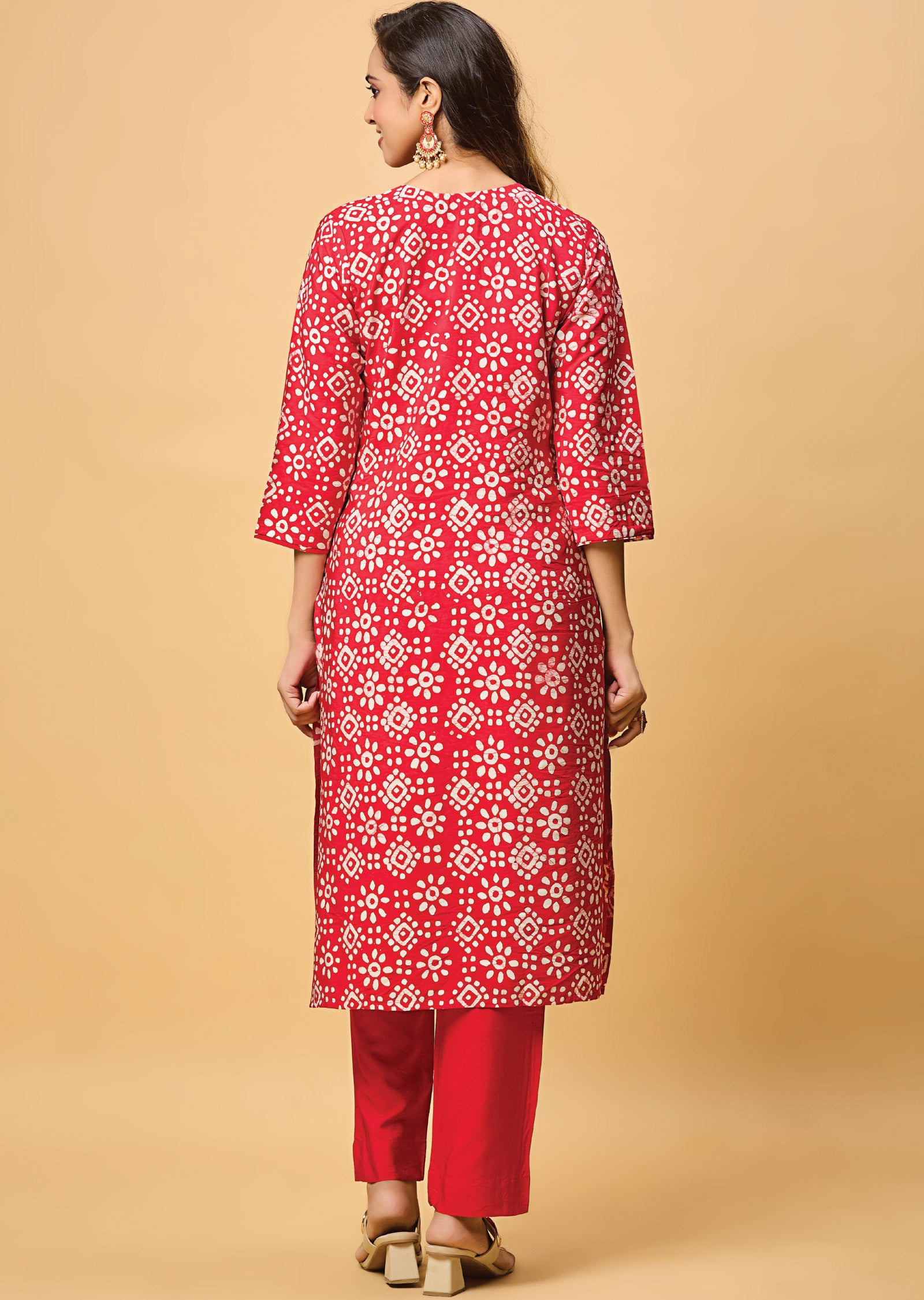 Red Chanderi Silk Straight Cut Suit