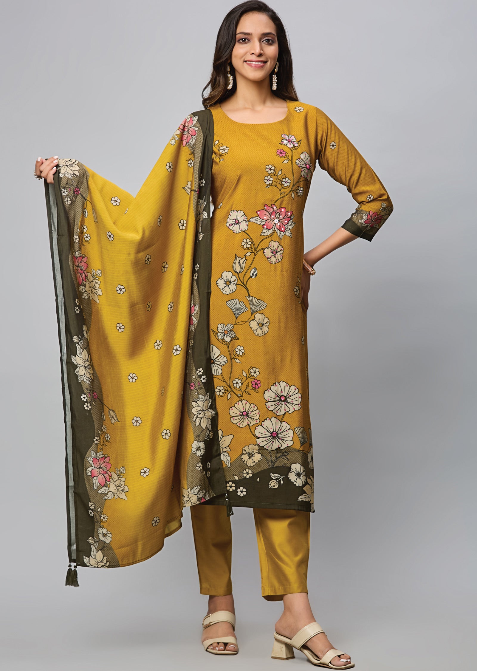 Dark Mustard Modal Silk Straight Cut Suit