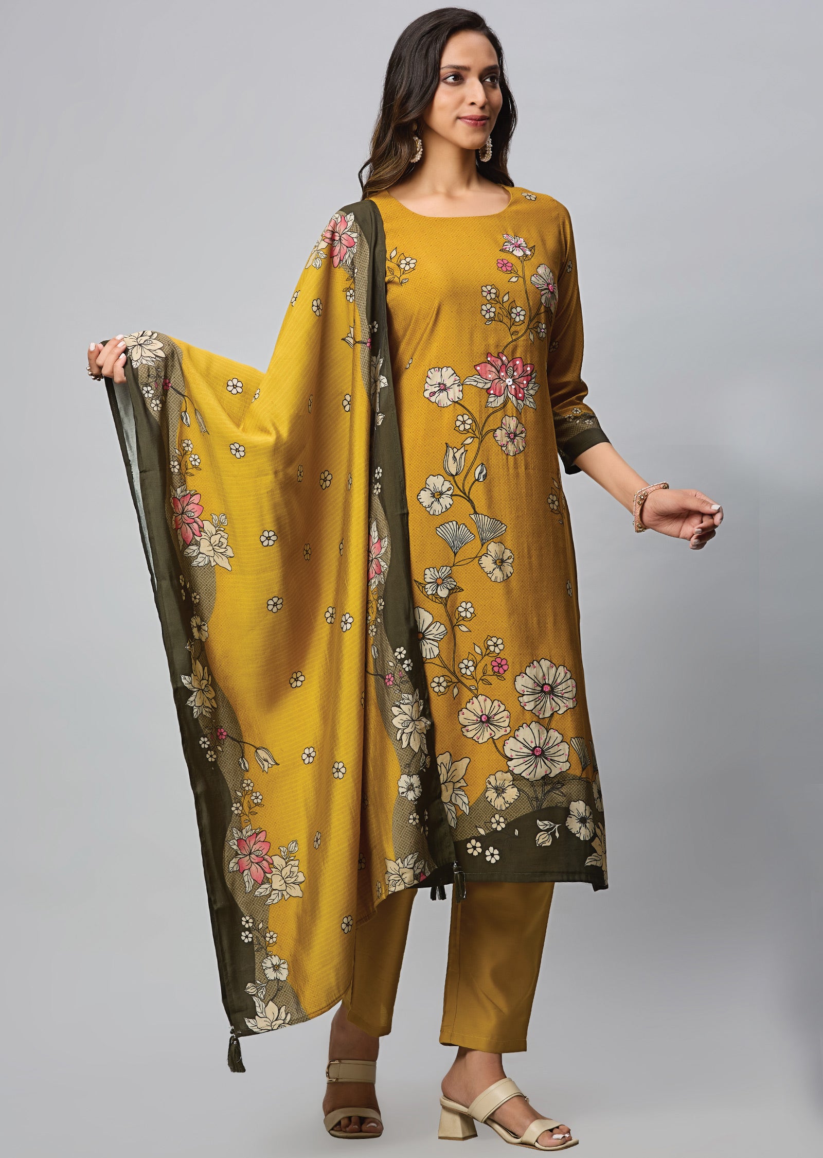 Dark Mustard Modal Silk Straight Cut Suit