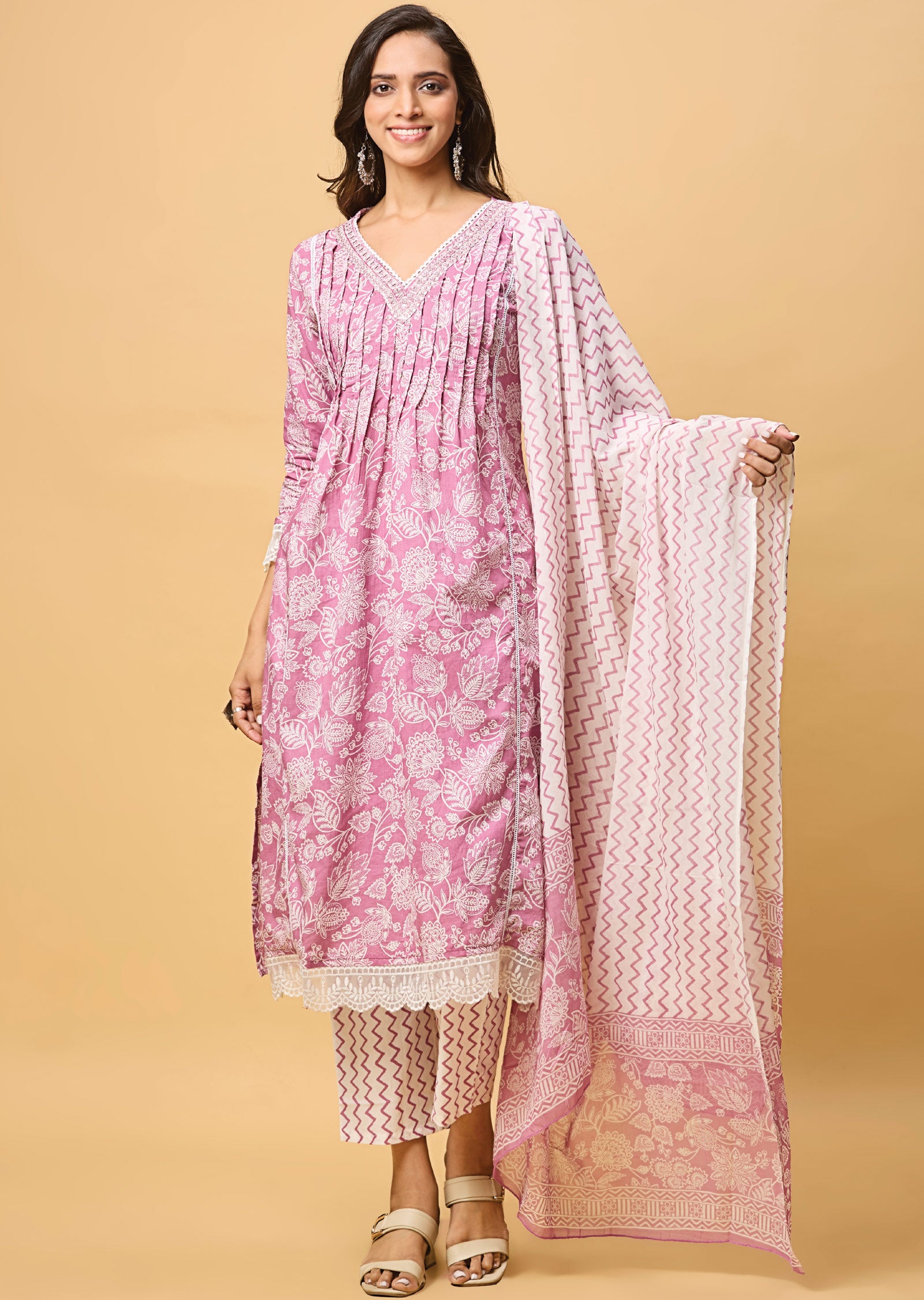 Lavender Cotton Straight Cut Suit