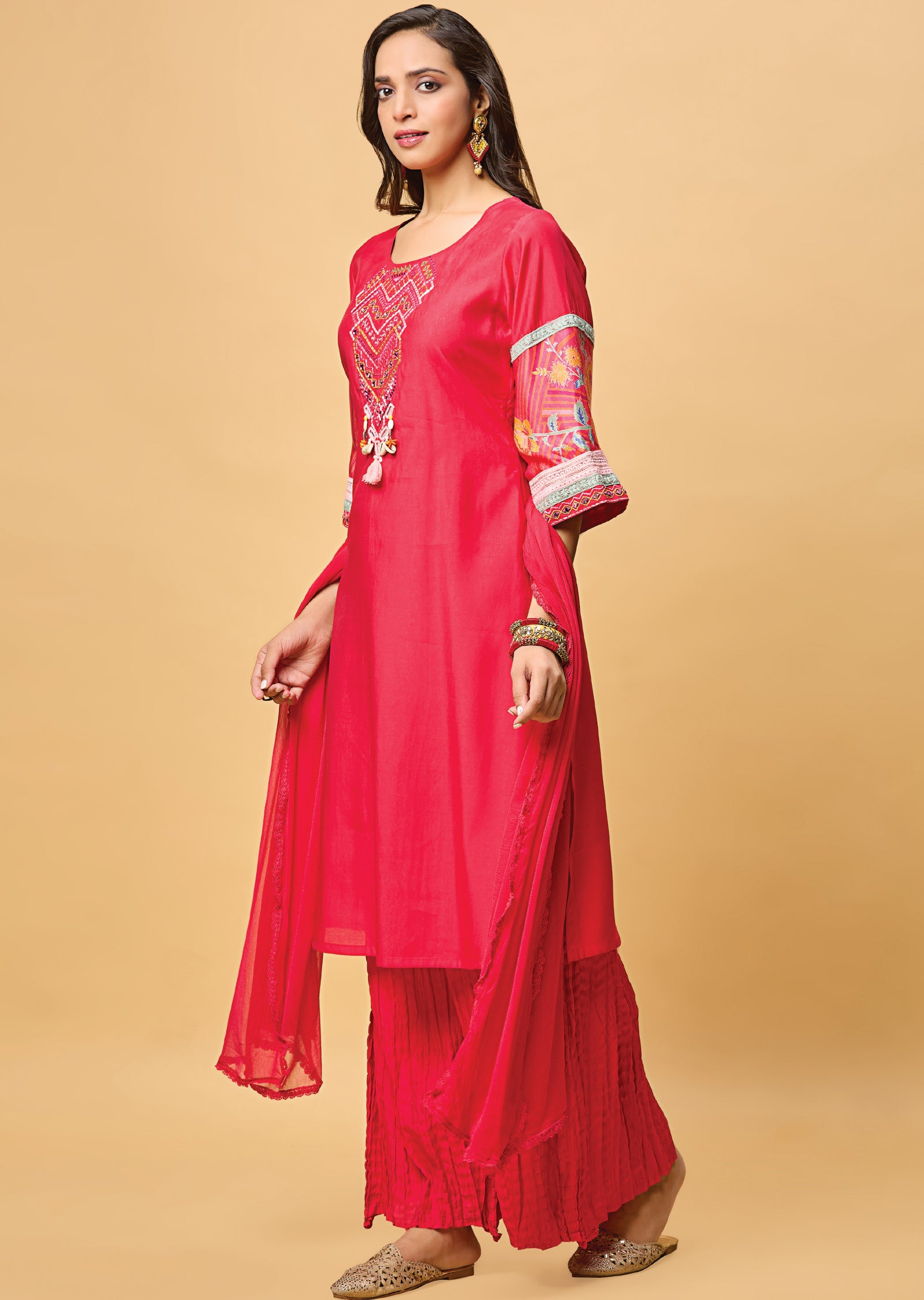 Rani Pink Crush Silk Straight Cut Suit