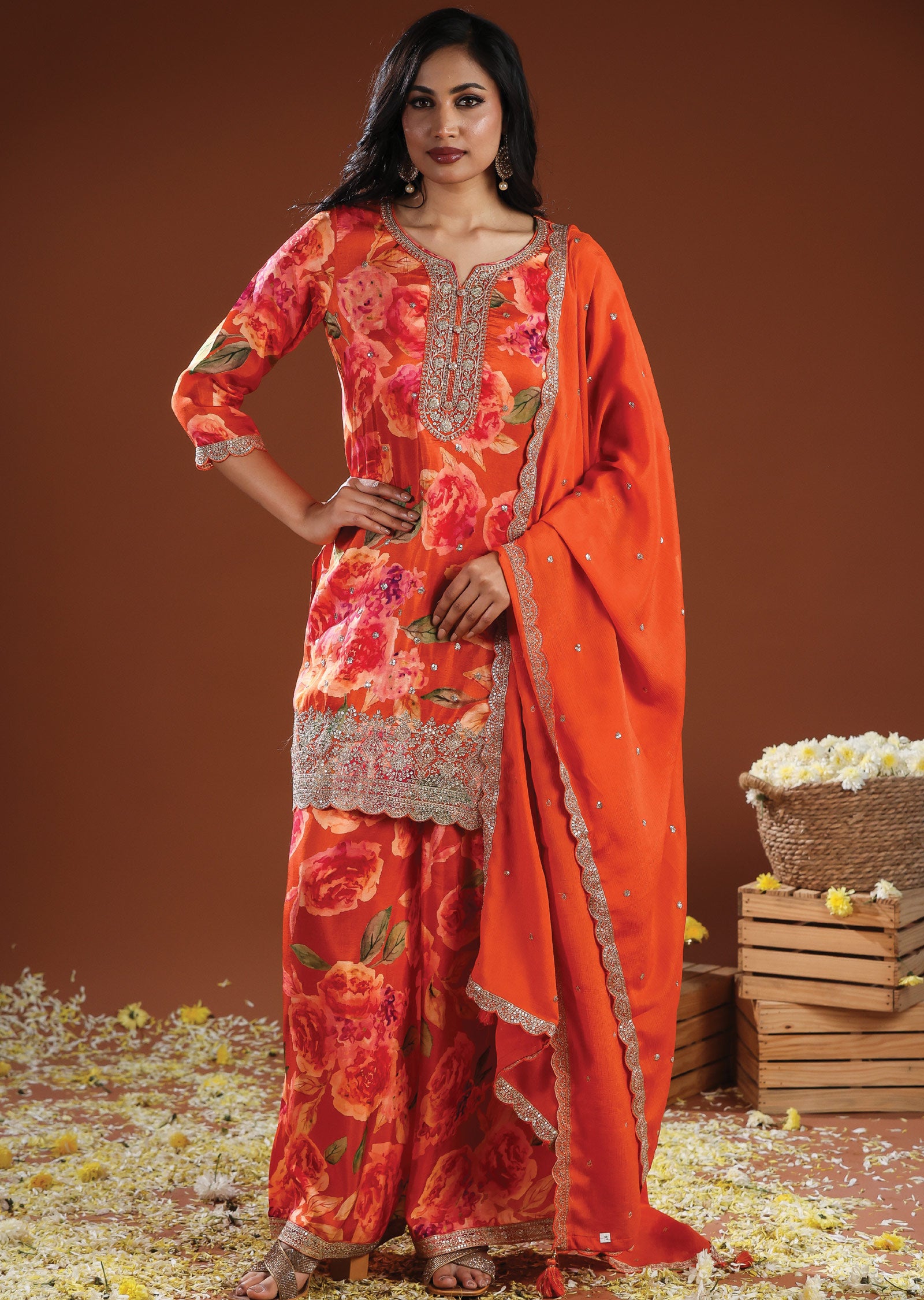 Orange Silk Straight Cut Suit