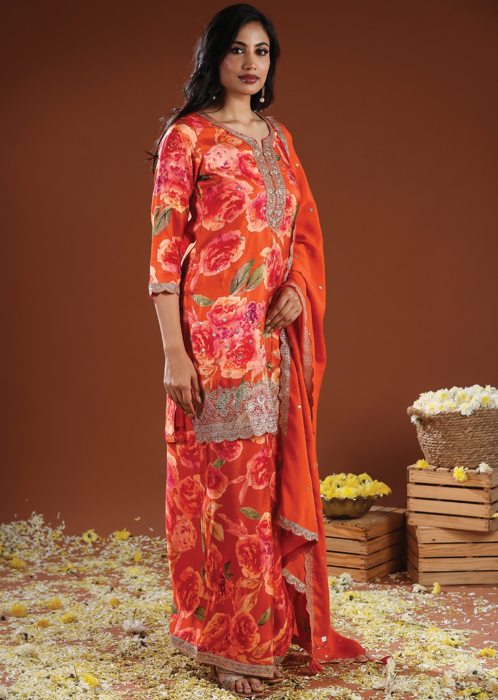 Orange Silk Straight Cut Suit