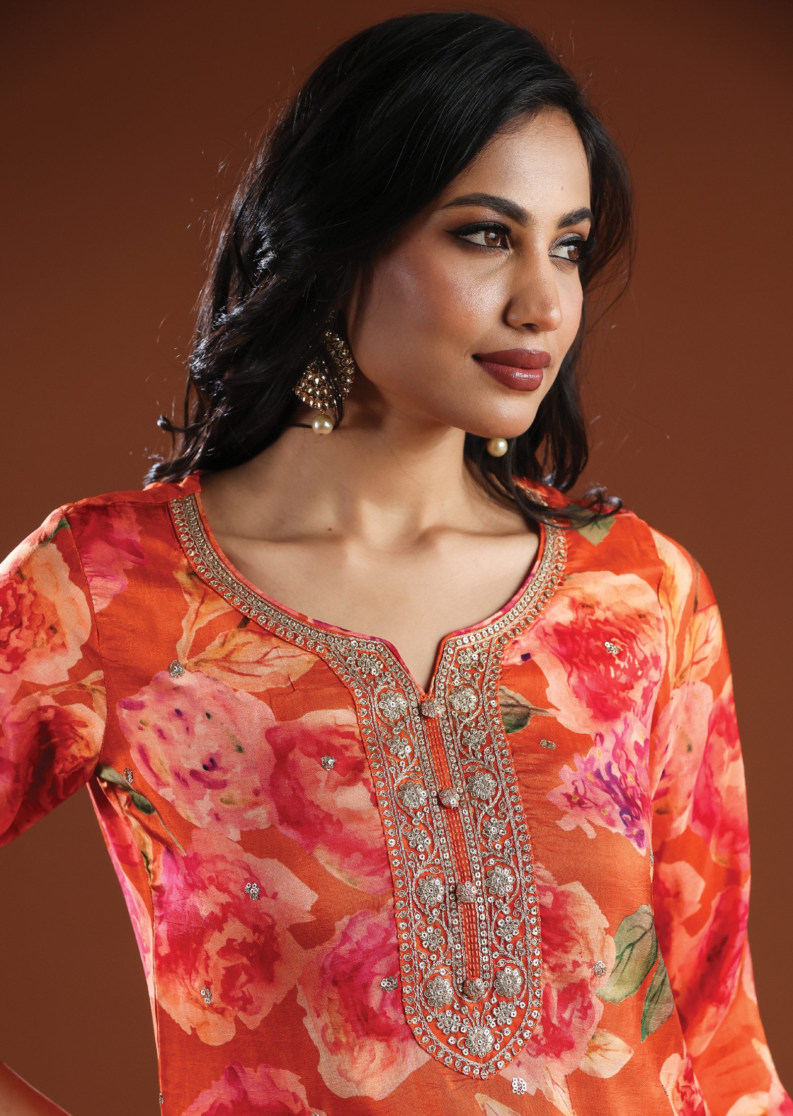 Orange Silk Straight Cut Suit