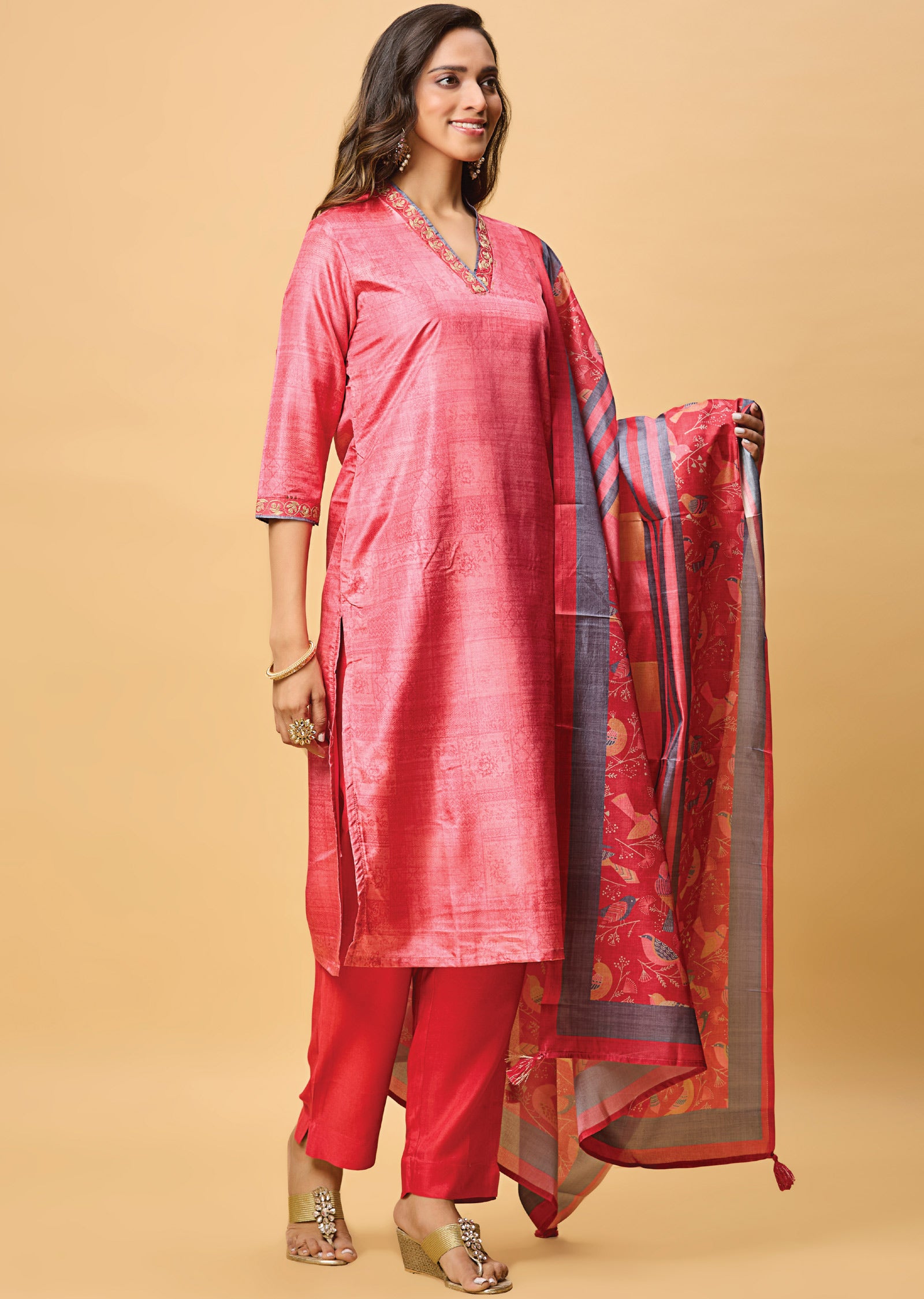 Pink Tussar Straight Cut Suit