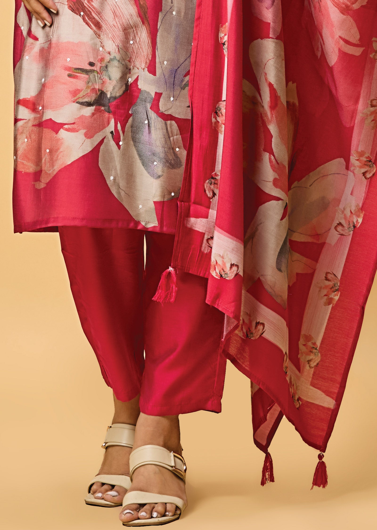 Maroon Banaras Tussar Silk Straight Cut Suit