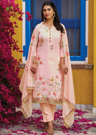 Baby Pink Cotton Straight Cut Suit