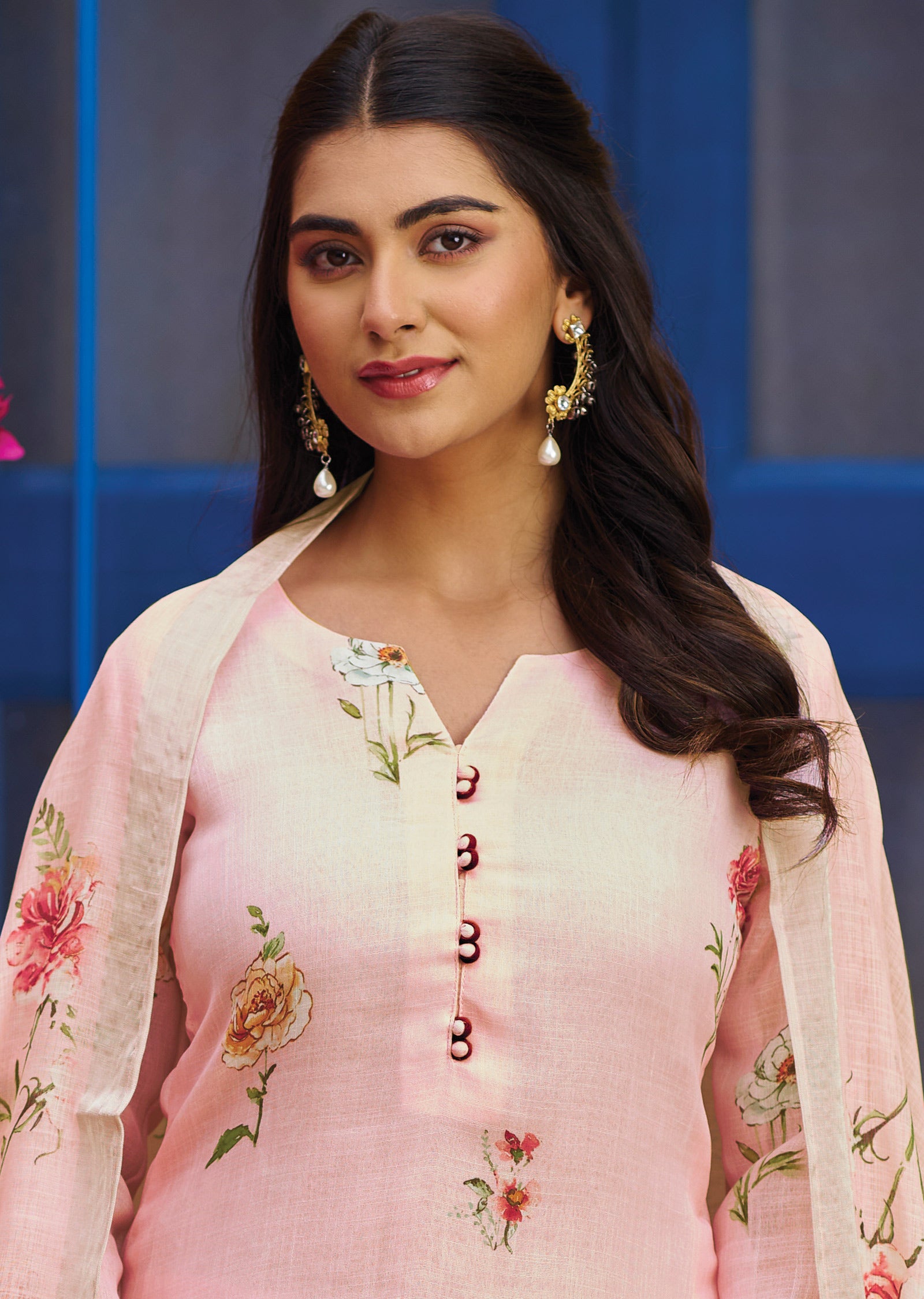 Baby Pink Cotton Straight Cut Suit