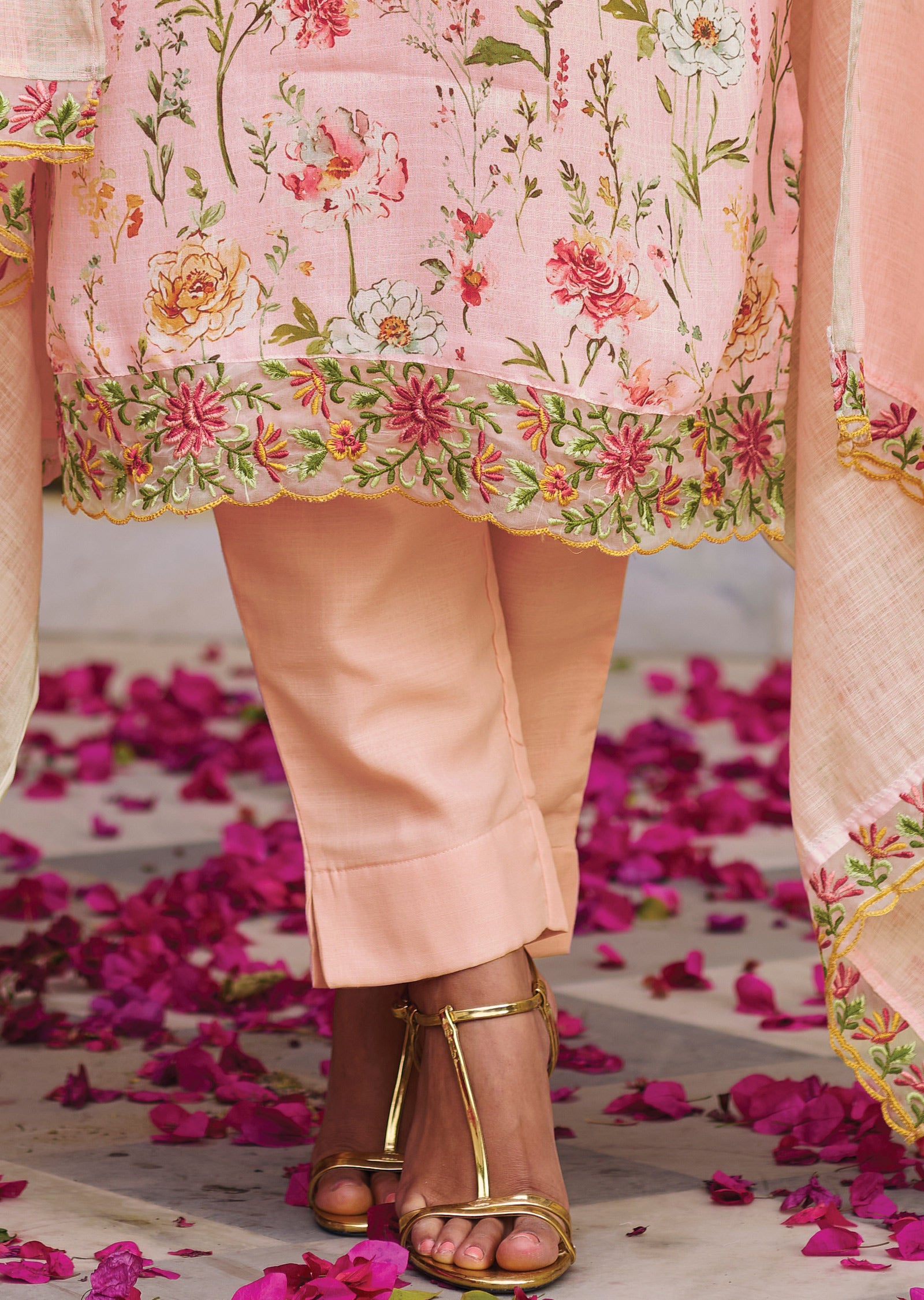 Baby Pink Cotton Straight Cut Suit