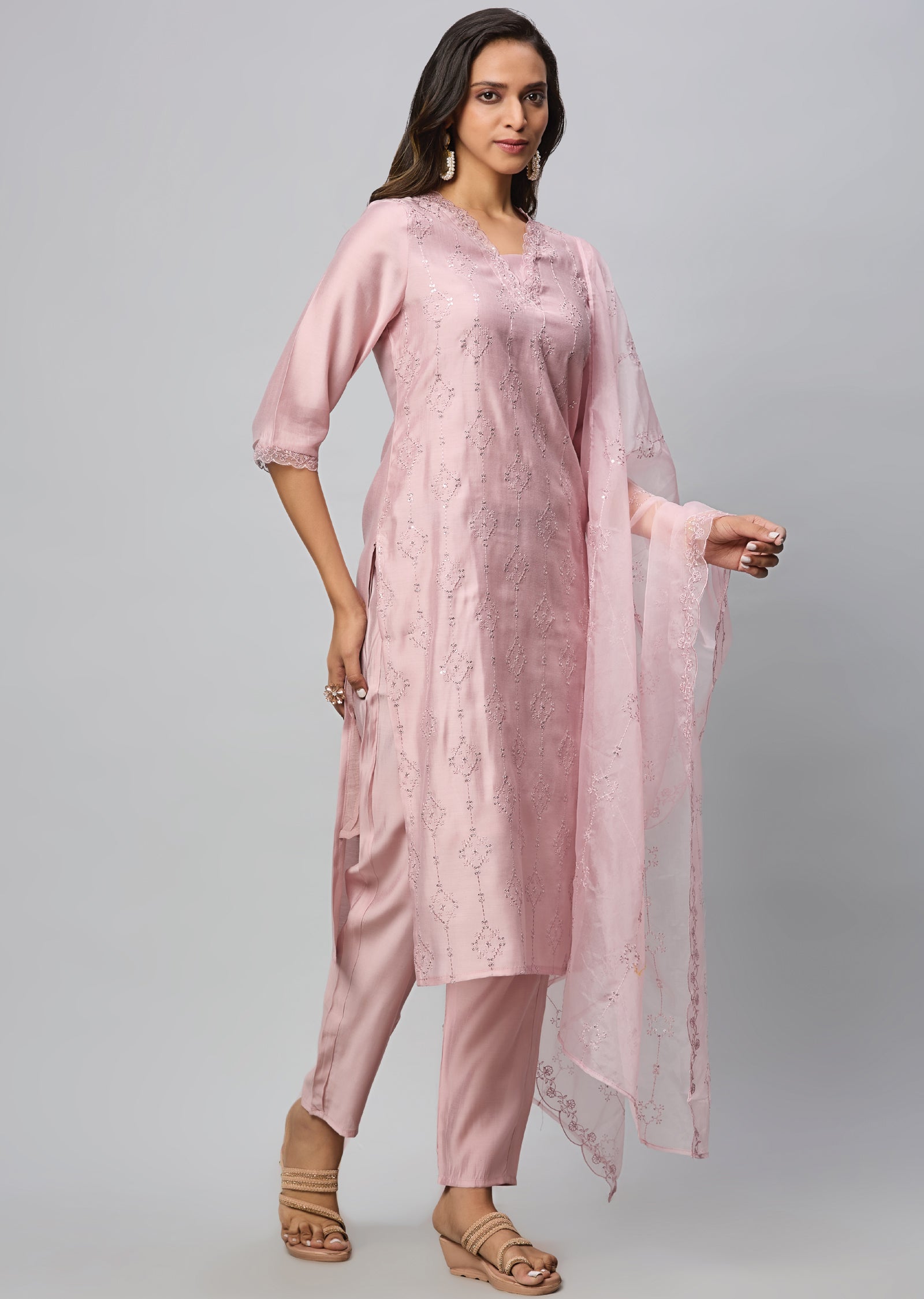 Dusty Pink Russian Silk Straight Cut Suit