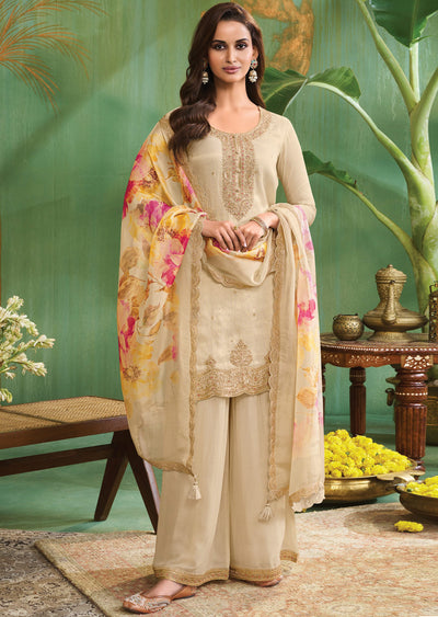 Beige Tissue Straight Cut Suit