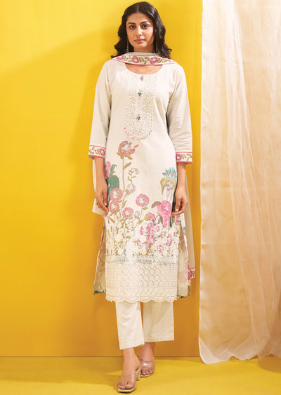 Cream Cotton Straight Cut Suit