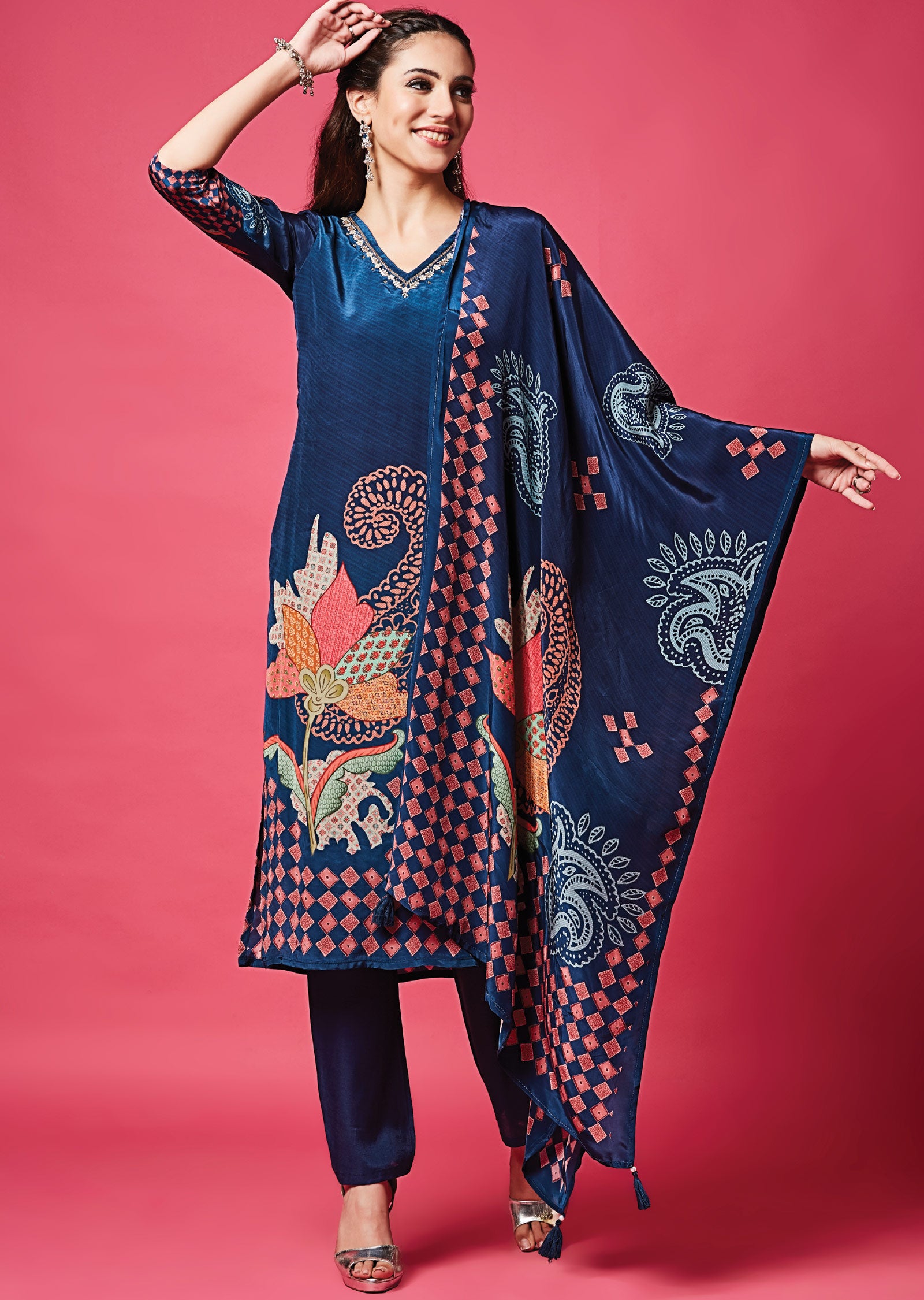 Navy Blue Crepe Straight Cut Suit