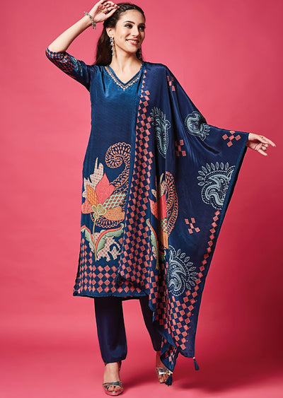 Navy Blue Crepe Straight Cut Suit