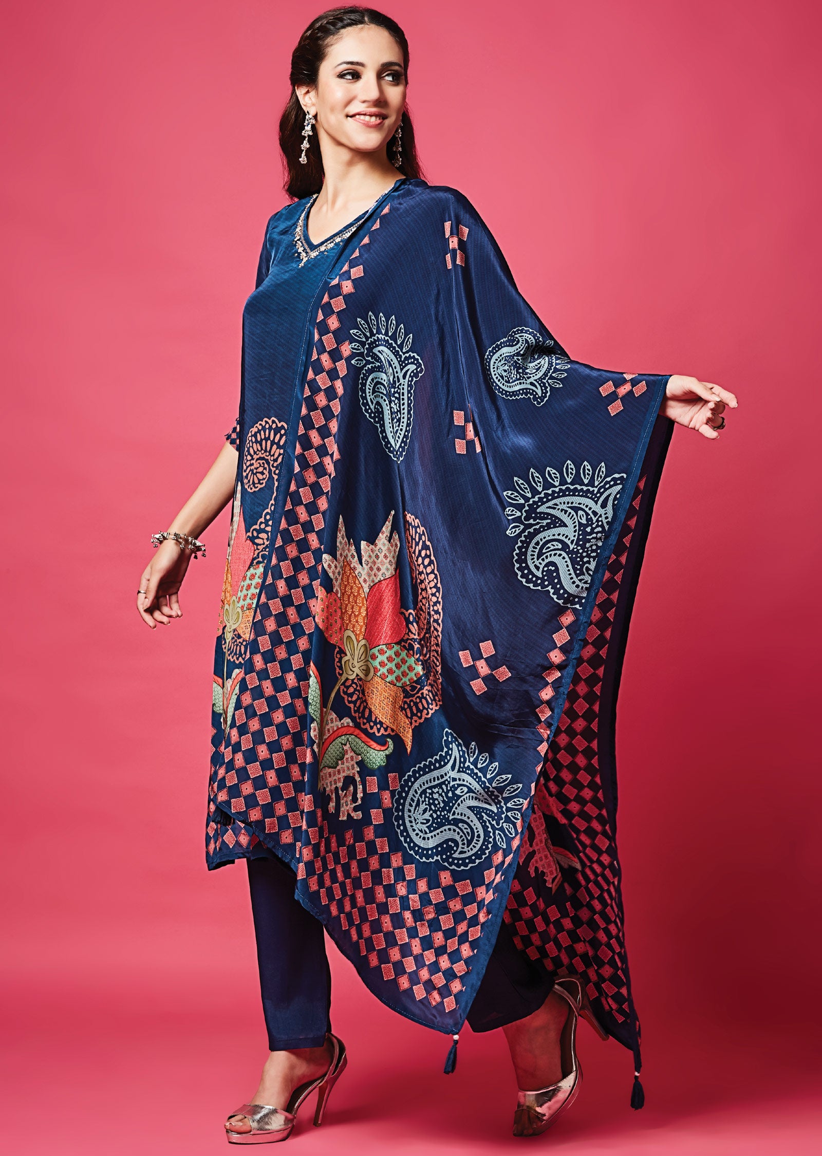 Navy Blue Crepe Straight Cut Suit