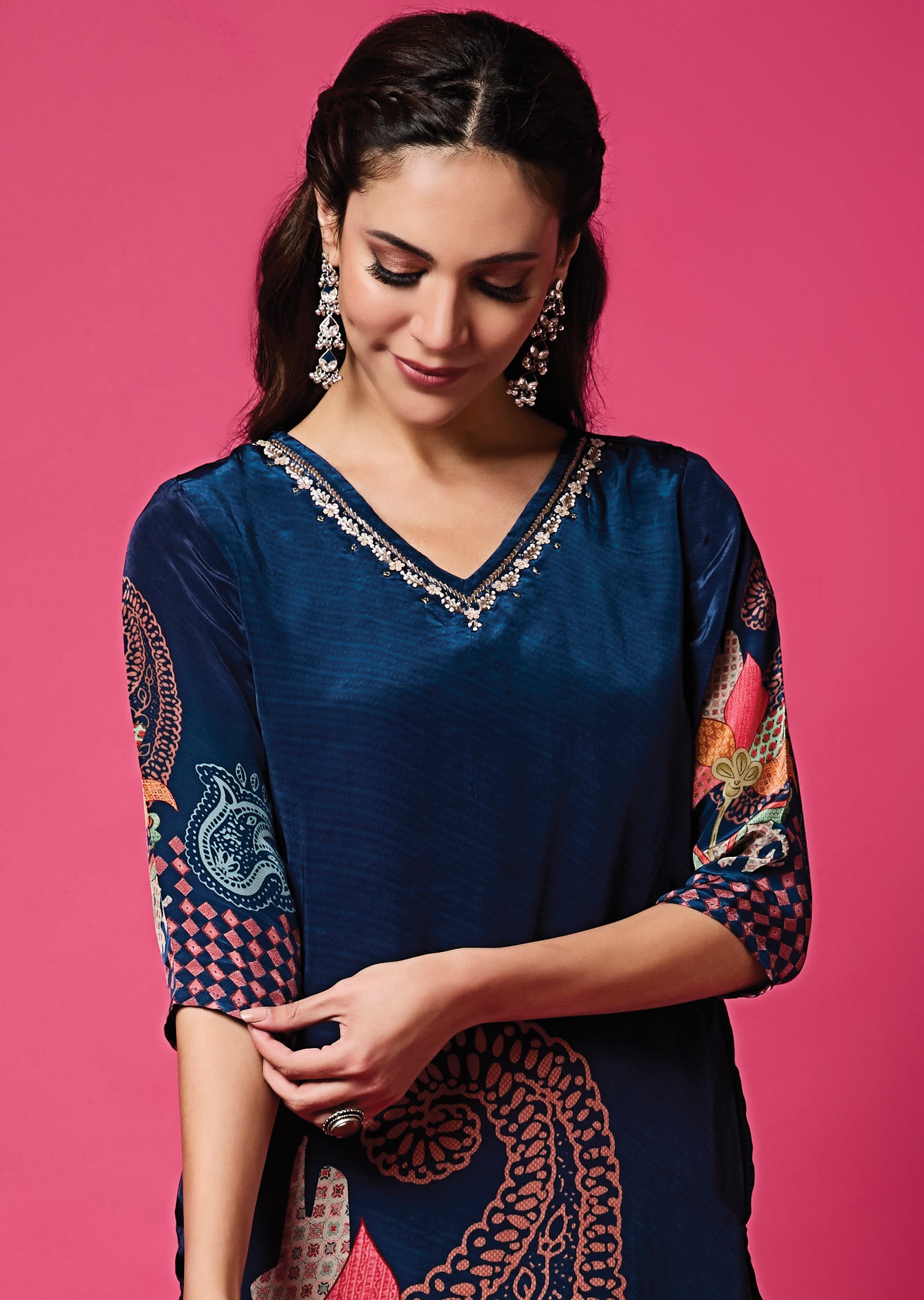 Navy Blue Crepe Straight Cut Suit